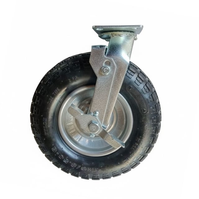 Relaxdays Lenkrolle mit Bremse, luftbereift, 3.00-4, Schwerlastrolle, Platte zum Anschrauben, bis 120kg, schwarz/silber