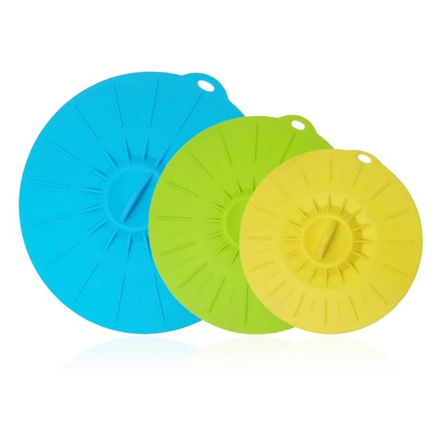Set Mit 3 Wiederverwendbaren Silikon-mikrowellendeckeln Mit Saugnapf Für Schüsseln/teller/pfannen, 3 Größen