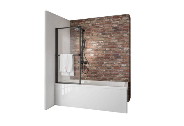 Badewannenaufsatz 1-teilig Schwenkbar, Inkl. Klebe-montage - Breite: 70 Cm, Höhe: 140 Cm, Glas: 3 Mm Sicherheitsglas Klar Hell, Profil: Matt Schwarz - Schulte