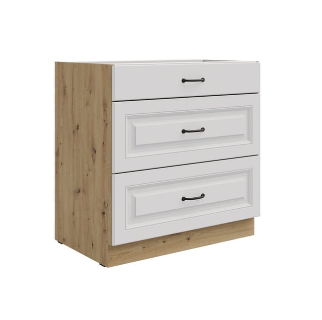 Küchen Preisbombe - Küchen Unterschrank 80 cm Stilo Weiß + Eiche Artisan Vollauszug Soft-Close Küche