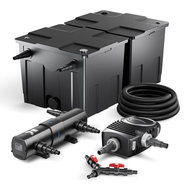 Sunsun Komplettset: Cbf-350b Teichfilter Bis 60000 L Teichfilteranlage Durchlauffilter, Neo10000 Teichpumpe 10000l/h 80w, Cuv-236 Teichklärer Uvc Klärer Mit 36w, 25m Teichschlauch 25 Mm, Y-verteiler