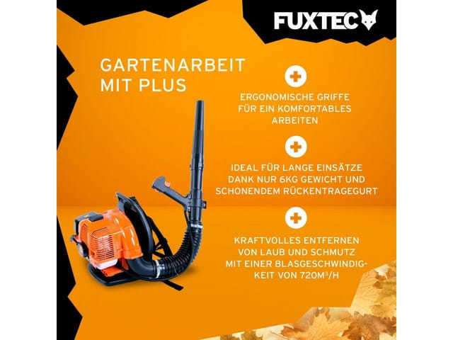 Benzin Laubbläser rückentragbar FX-LB133T – über 300 km/h – rückenschonend und tragbar für große Flächen – Rückenbläser, 2-Takt Blasgerät - Fuxtec