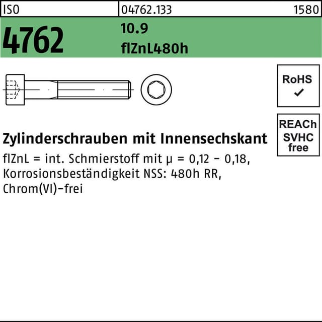 No Brand - Zylinderschraube iso 4762 m.Innensechskant m 12 x 25 10.9 zinklamellenbesch.