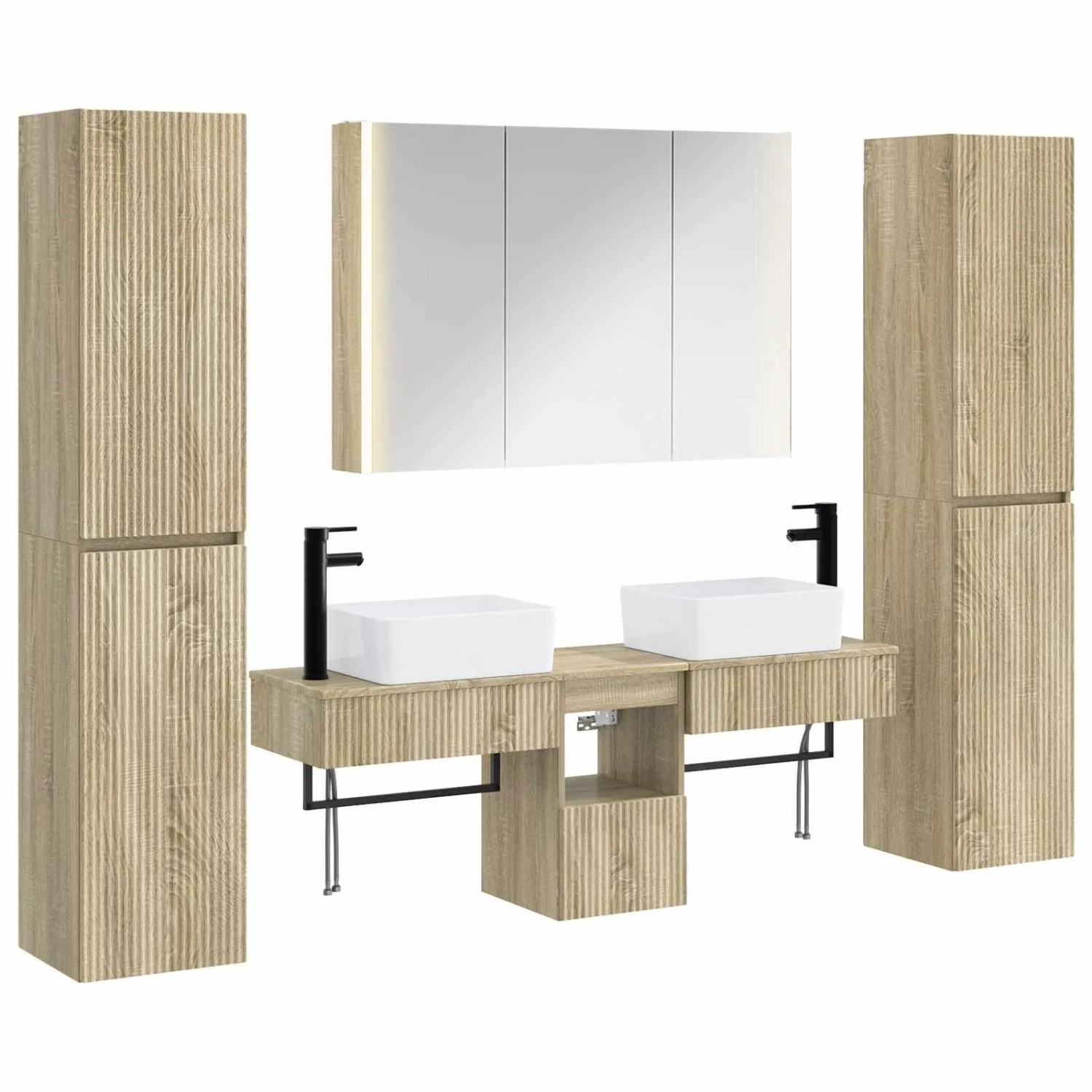 vidaXL Badezimmermöbel-Set 6-Tlg Sonoma-Eiche Ingenieurholz und Glas 3407201