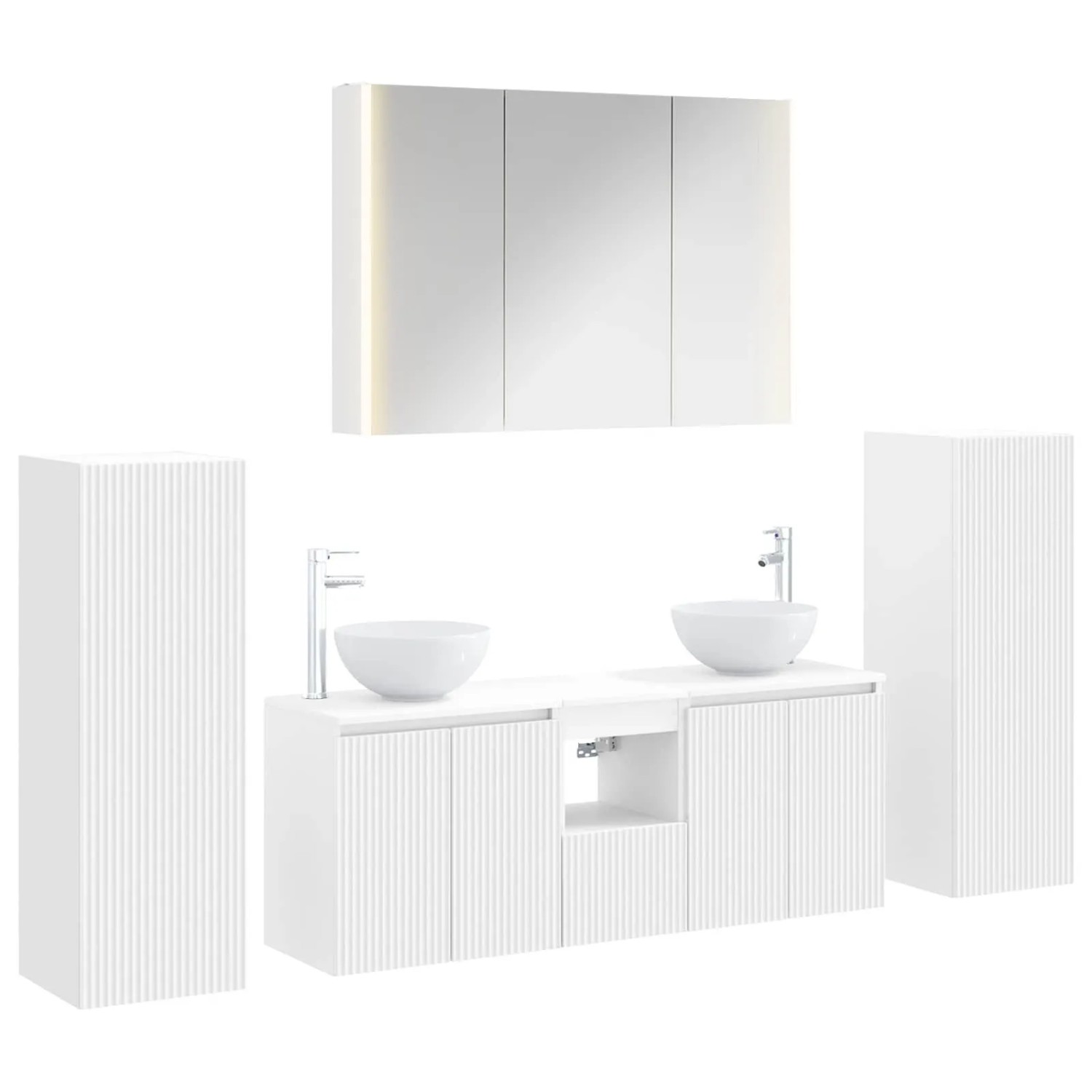 vidaXL Badezimmermöbel-Set 6-Tlg Weiß Ingenieurholz und Glas 3407151