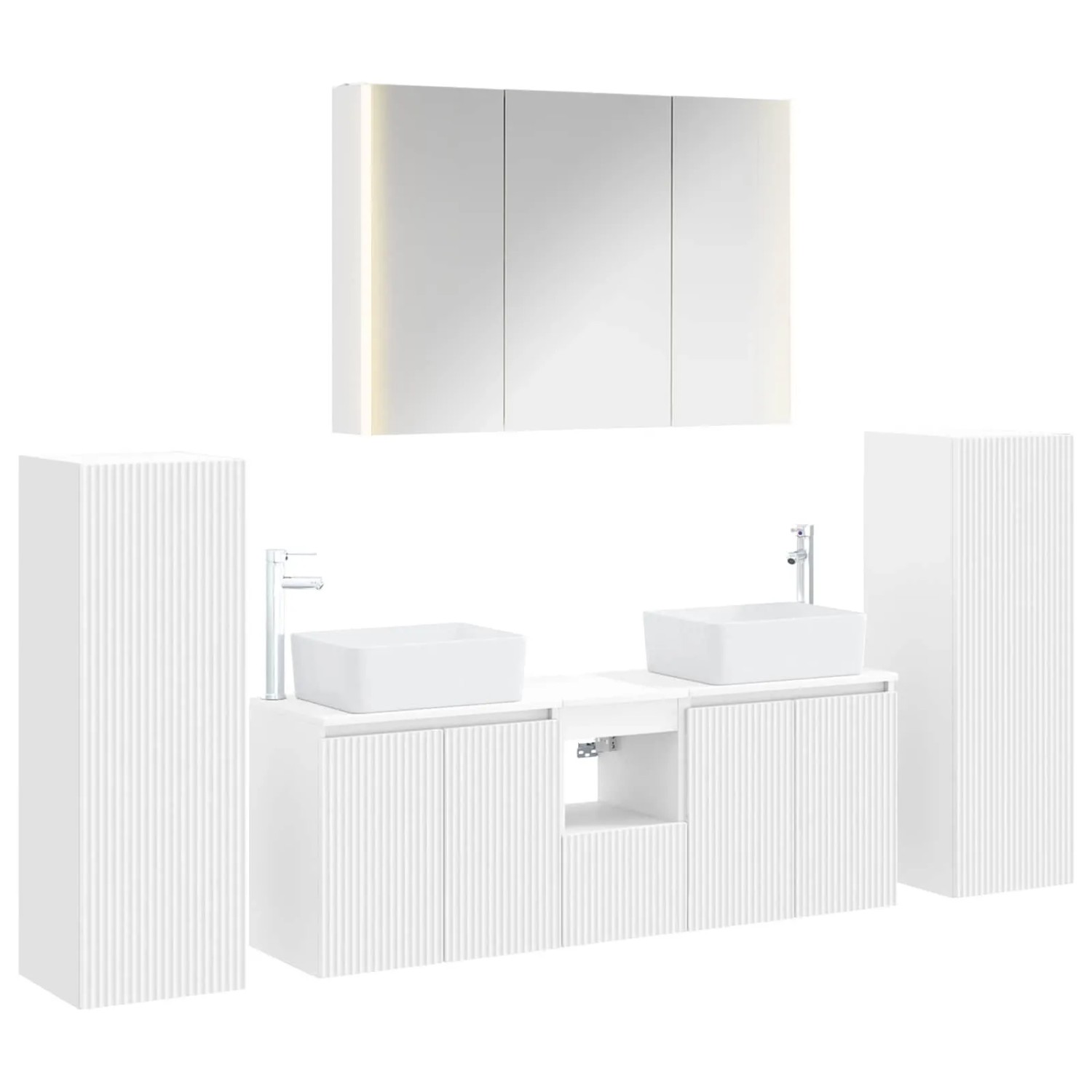 vidaXL Badezimmermöbel-Set 6-Tlg Weiß Ingenieurholz und Glas 3407167