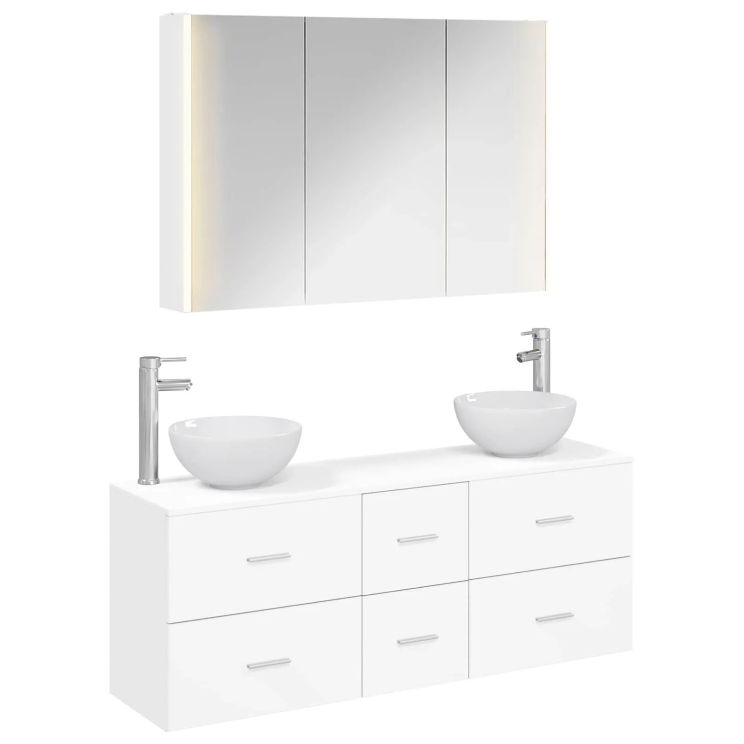 vidaXL Badezimmermöbel-Set 4-Tlg Weiß Ingenieurholz und Glas 3406703