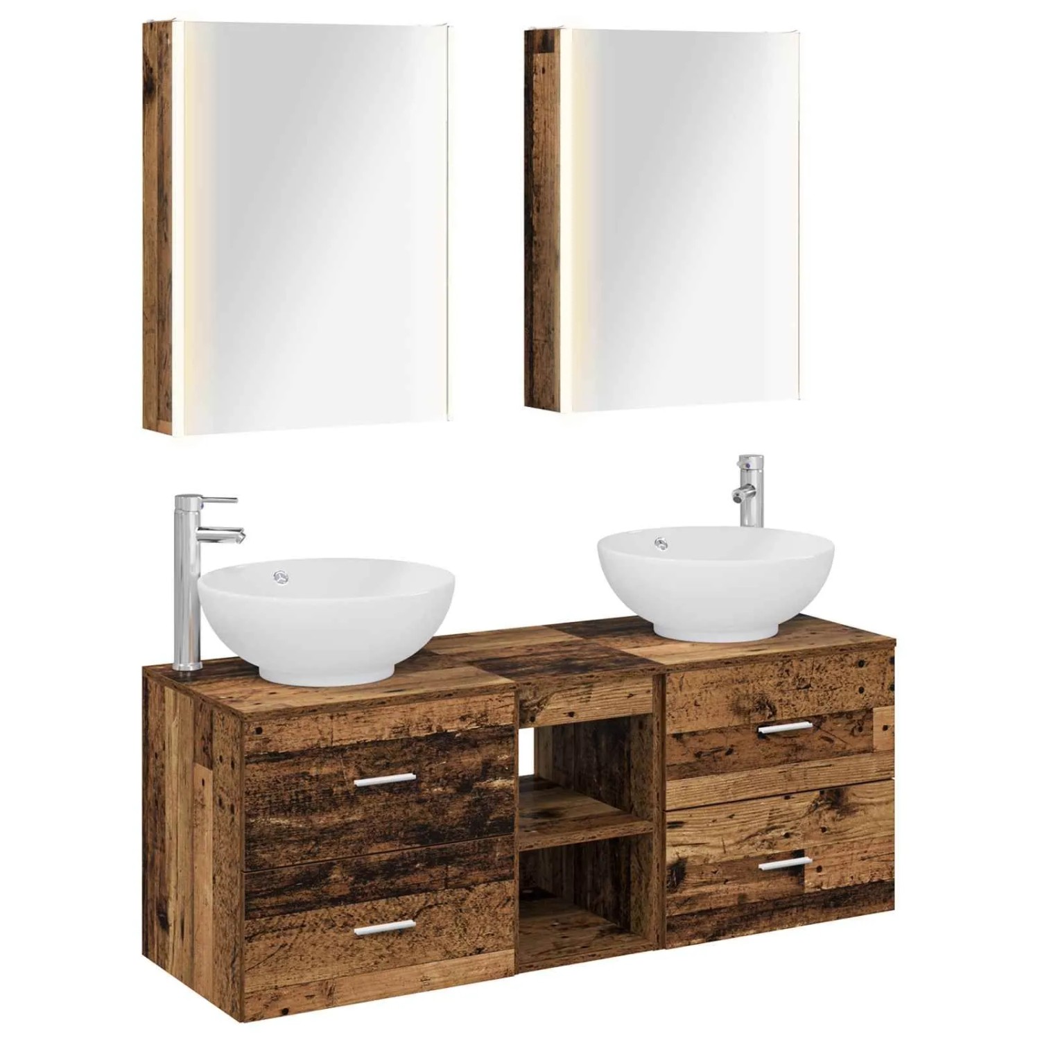 vidaXL Badezimmermöbel-Set 5-Tlg Altholz Ingenieurholz und Glas 3406973