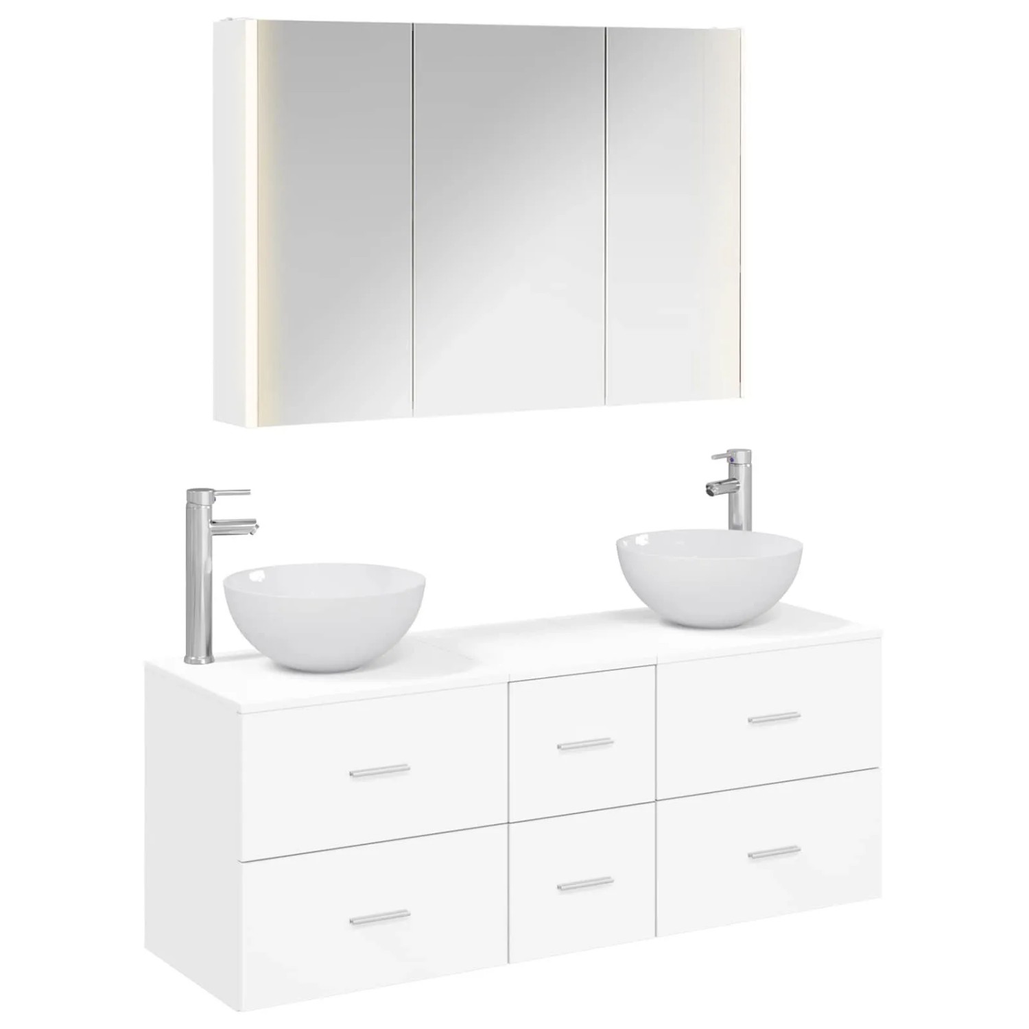 vidaXL Badezimmermöbel-Set 4-Tlg Weiß Ingenieurholz und Glas 3406743
