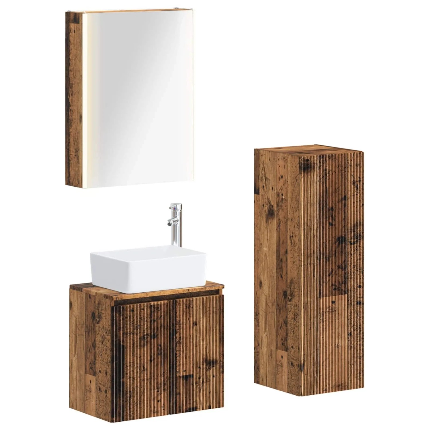 vidaXL Badezimmermöbel-Set 4-Tlg Altholz Ingenieurholz und Glas 3407453