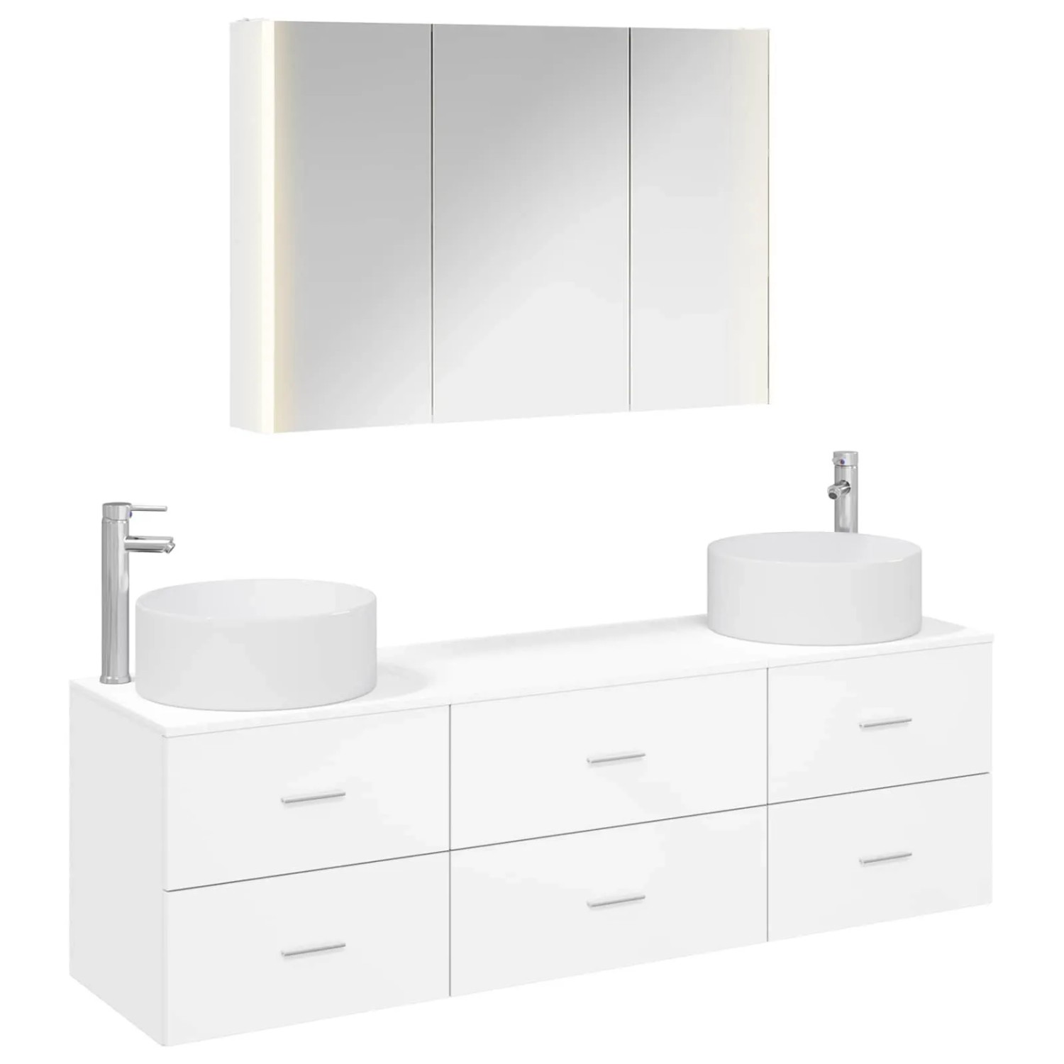 vidaXL Badezimmermöbel-Set 4-Tlg Weiß Ingenieurholz und Glas 3407063