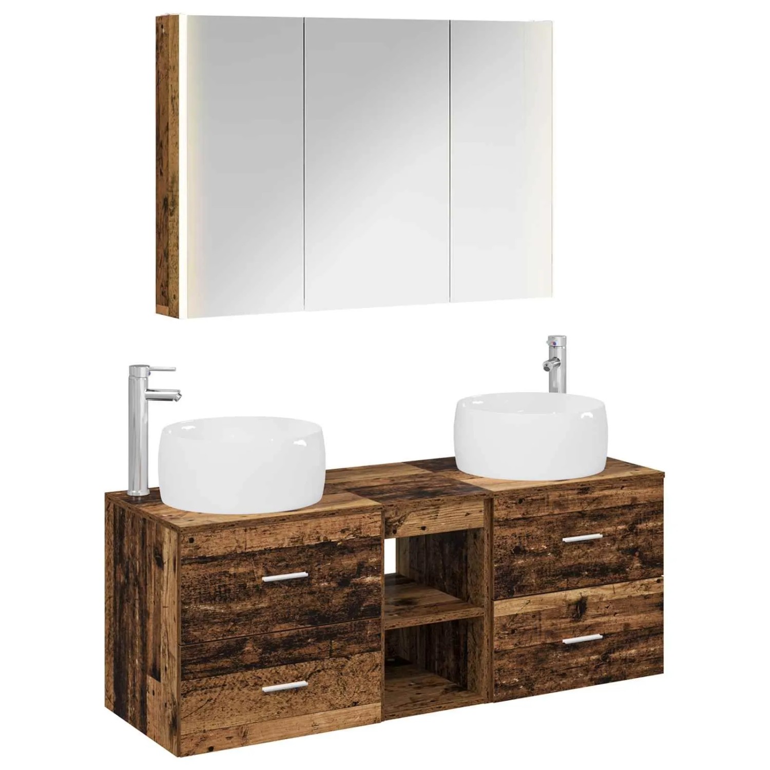 vidaXL Badezimmermöbel-Set 4-Tlg Altholz Ingenieurholz und Glas 3407029