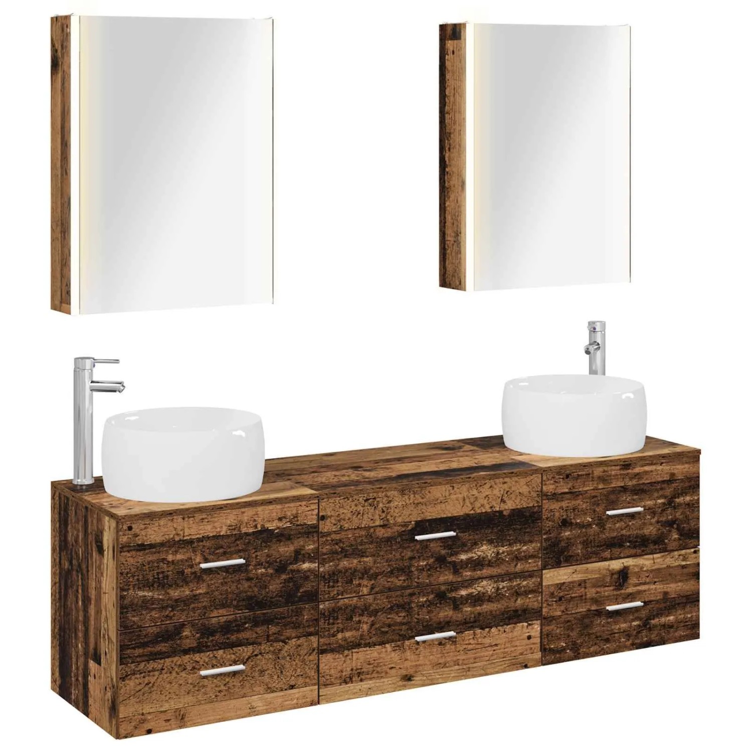 vidaXL Badezimmermöbel-Set 5-Tlg Altholz Ingenieurholz und Glas 3407013