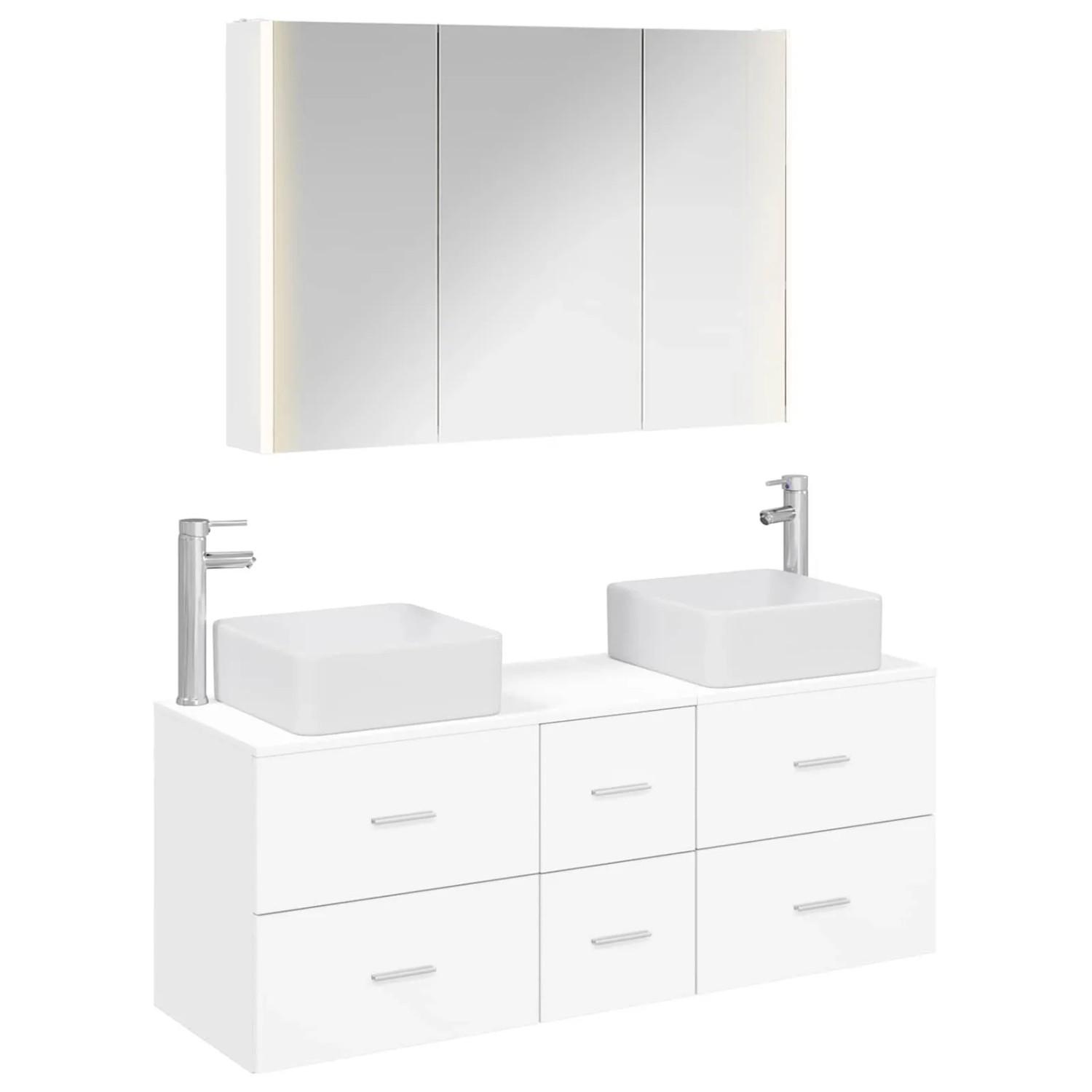 vidaXL Badezimmermöbel-Set 4-Tlg Weiß Ingenieurholz und Glas 3406783