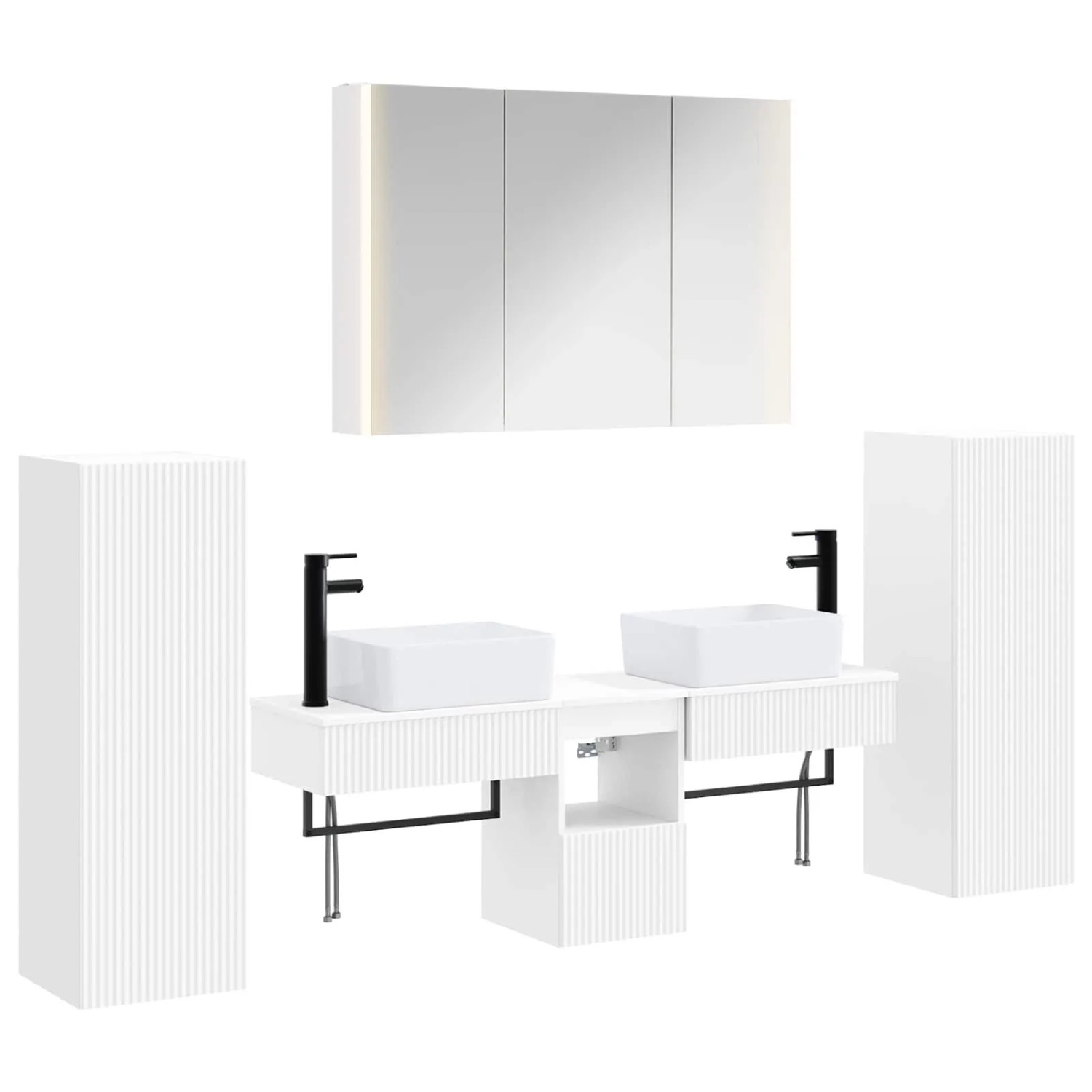 vidaXL Badezimmermöbel-Set 6-Tlg Weiß Ingenieurholz und Glas 3407135