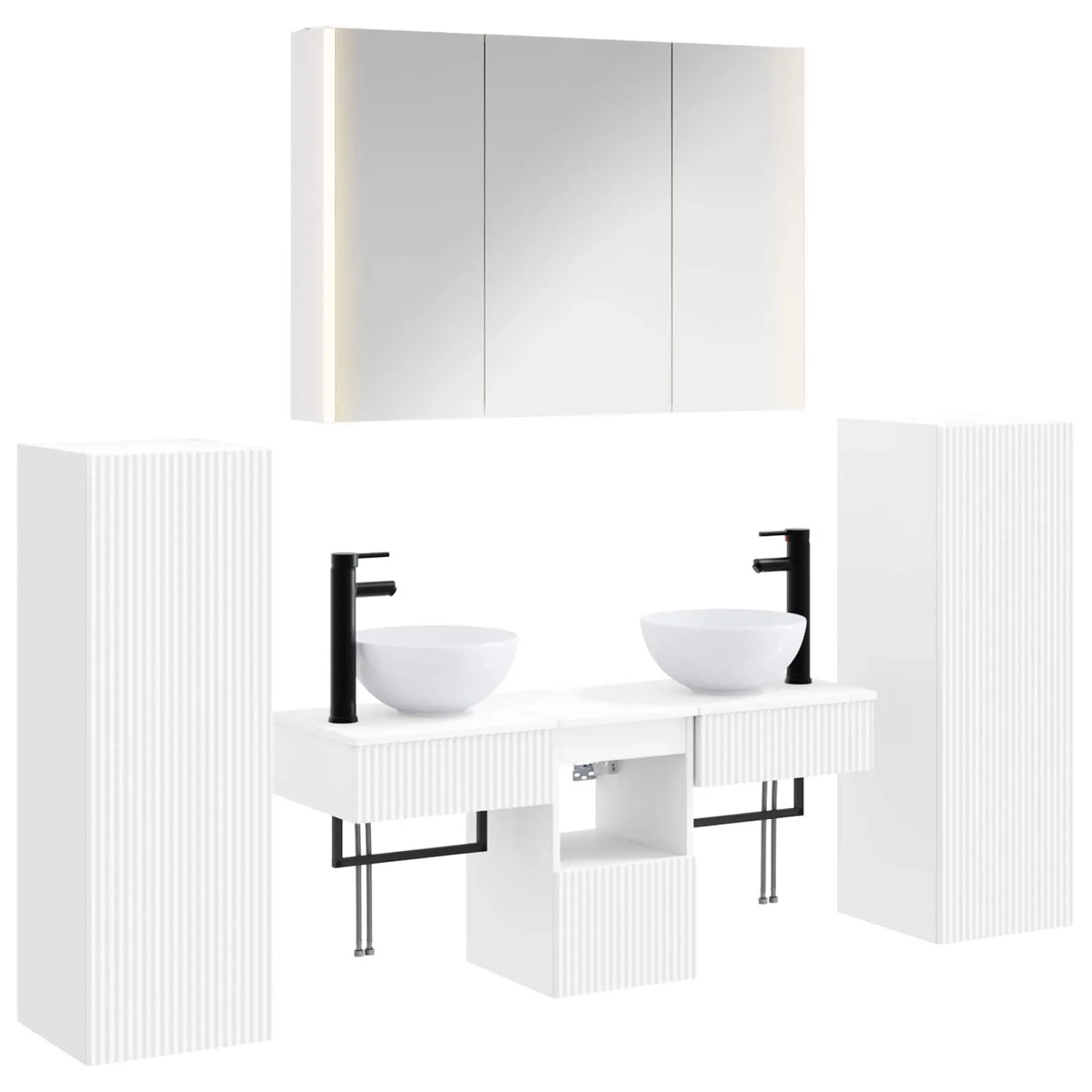 vidaXL Badezimmermöbel-Set 6-Tlg Weiß Ingenieurholz und Glas 3407119