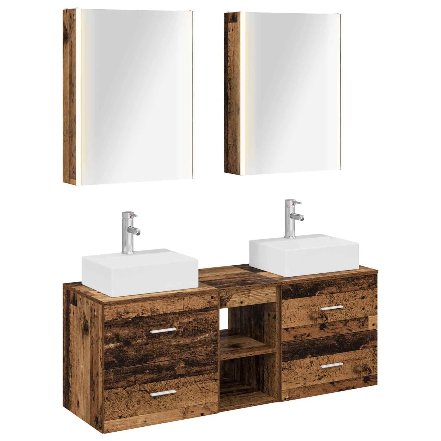 vidaXL Badezimmermöbel-Set 5-Tlg Altholz Ingenieurholz und Glas 3406813