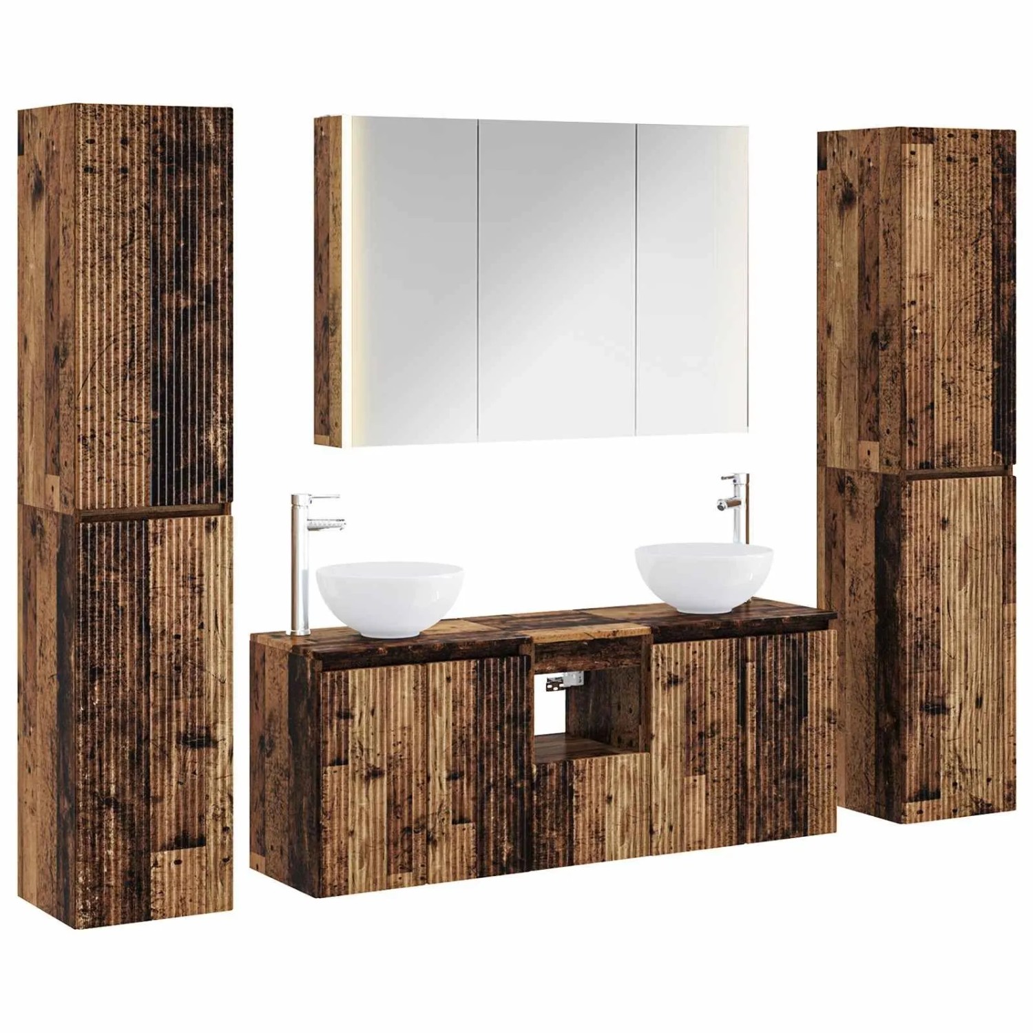 vidaXL Badezimmermöbel-Set 6-Tlg Altholz Ingenieurholz und Glas 3407221