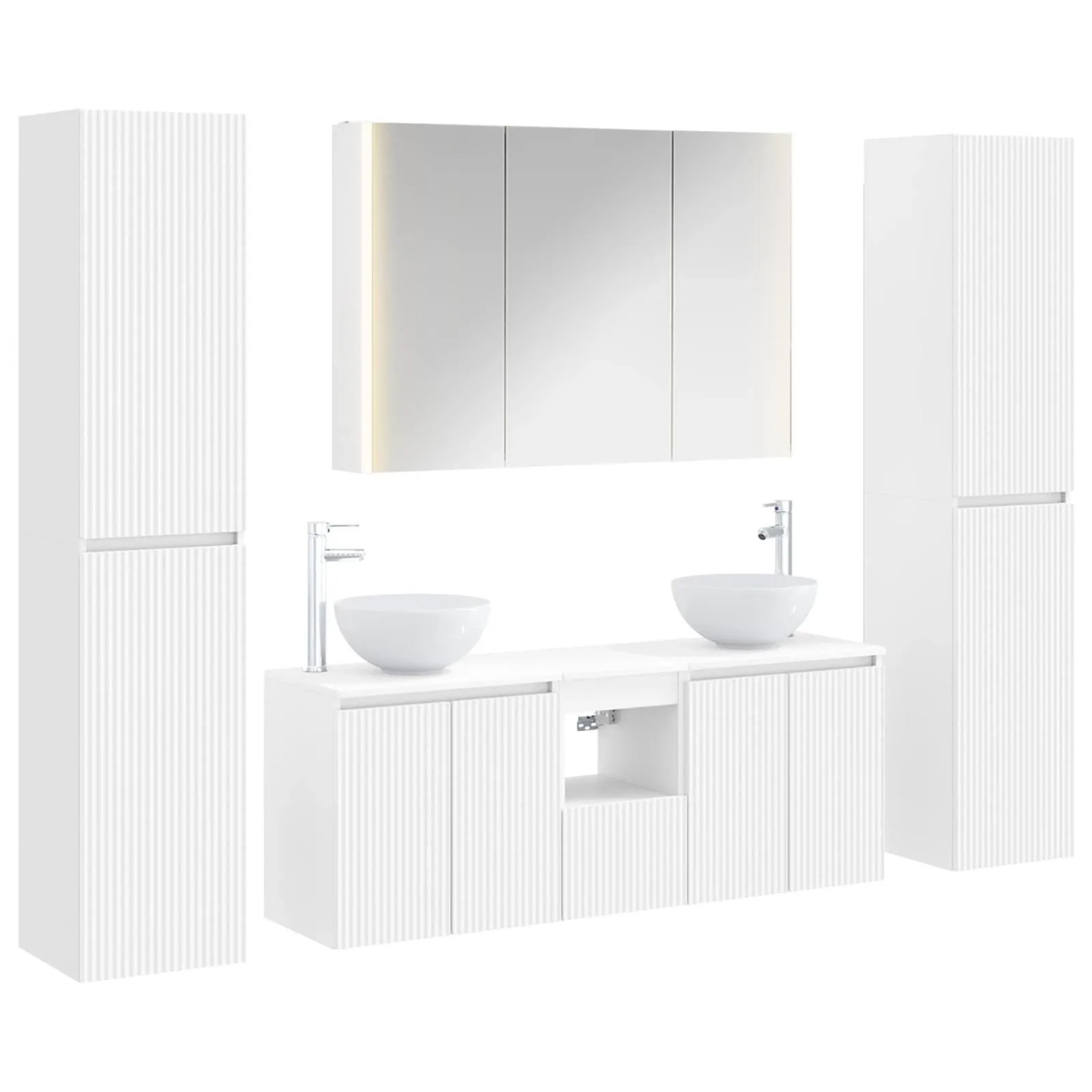 vidaXL Badezimmermöbel-Set 6-Tlg Weiß Ingenieurholz und Glas 3407215