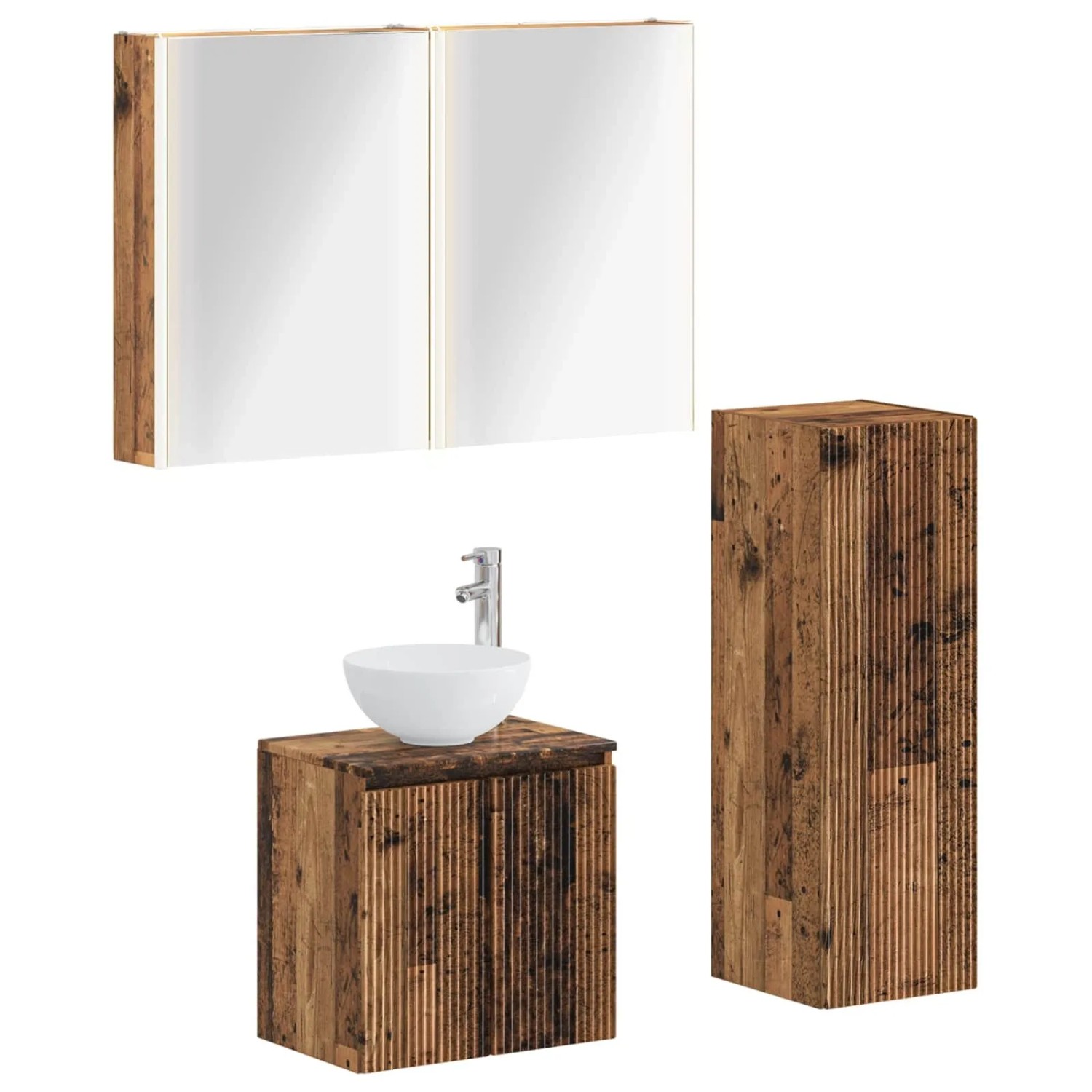 vidaXL Badezimmermöbel-Set 4-Tlg Altholz Ingenieurholz und Glas 3407429