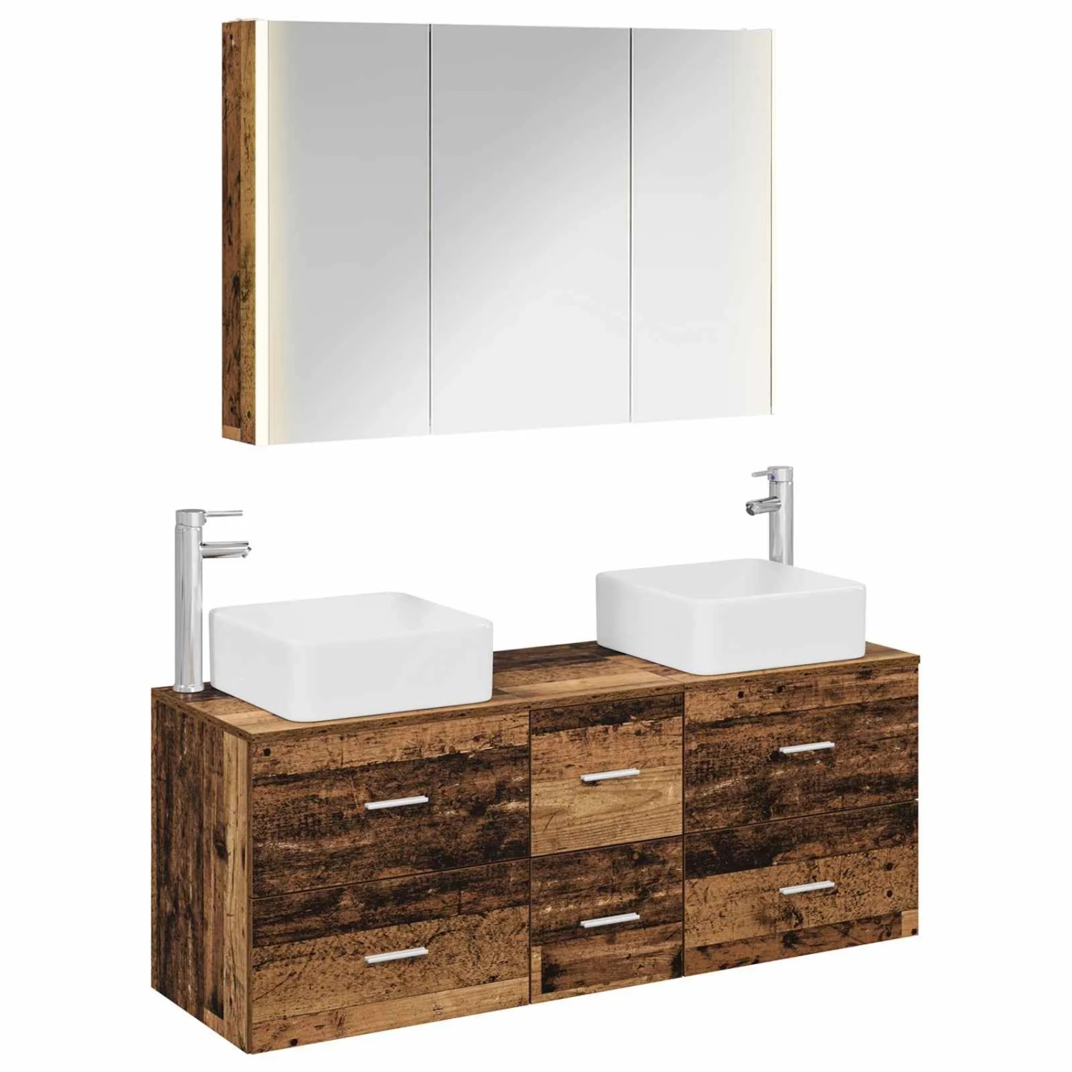 vidaXL Badezimmermöbel-Set 4-Tlg Altholz Ingenieurholz und Glas 3406789