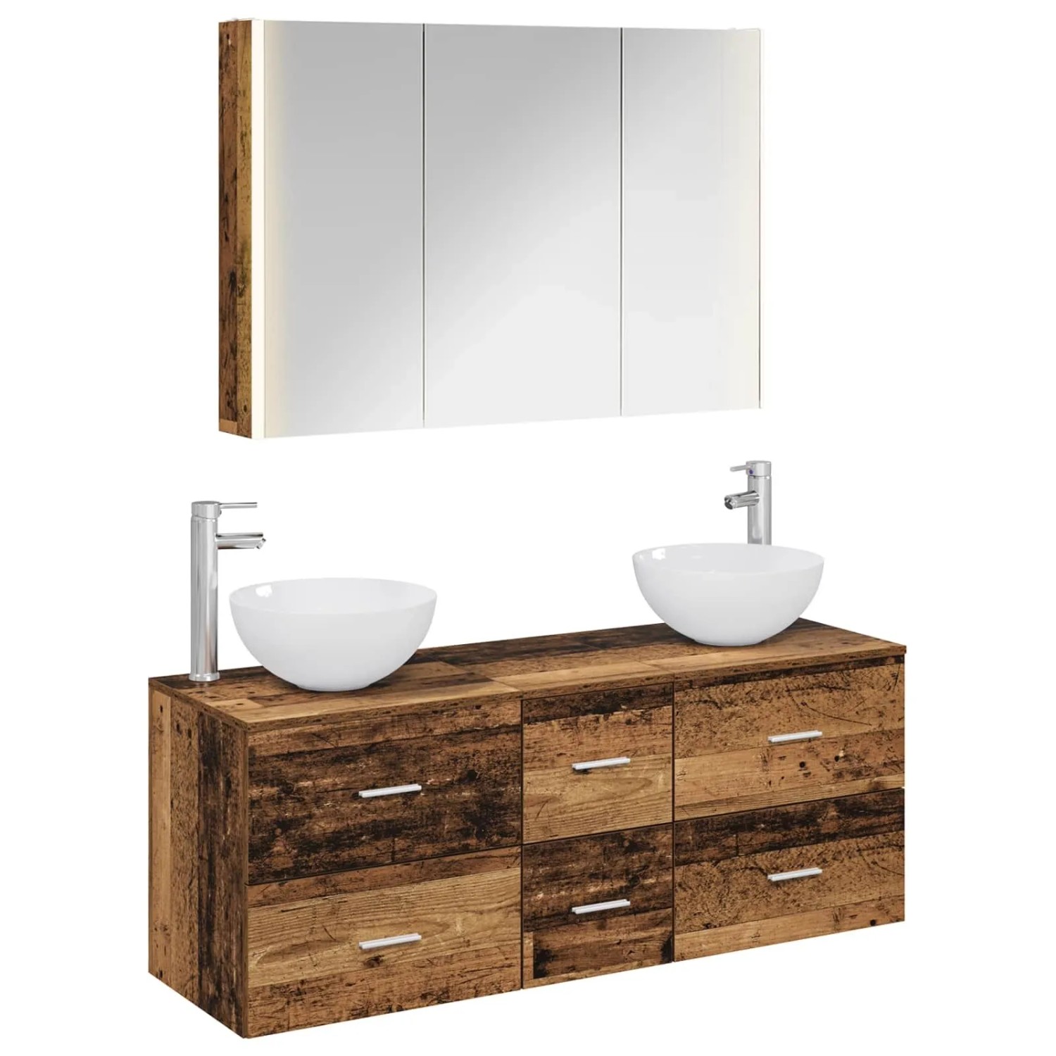 vidaXL Badezimmermöbel-Set 4-Tlg Altholz Ingenieurholz und Glas 3406749