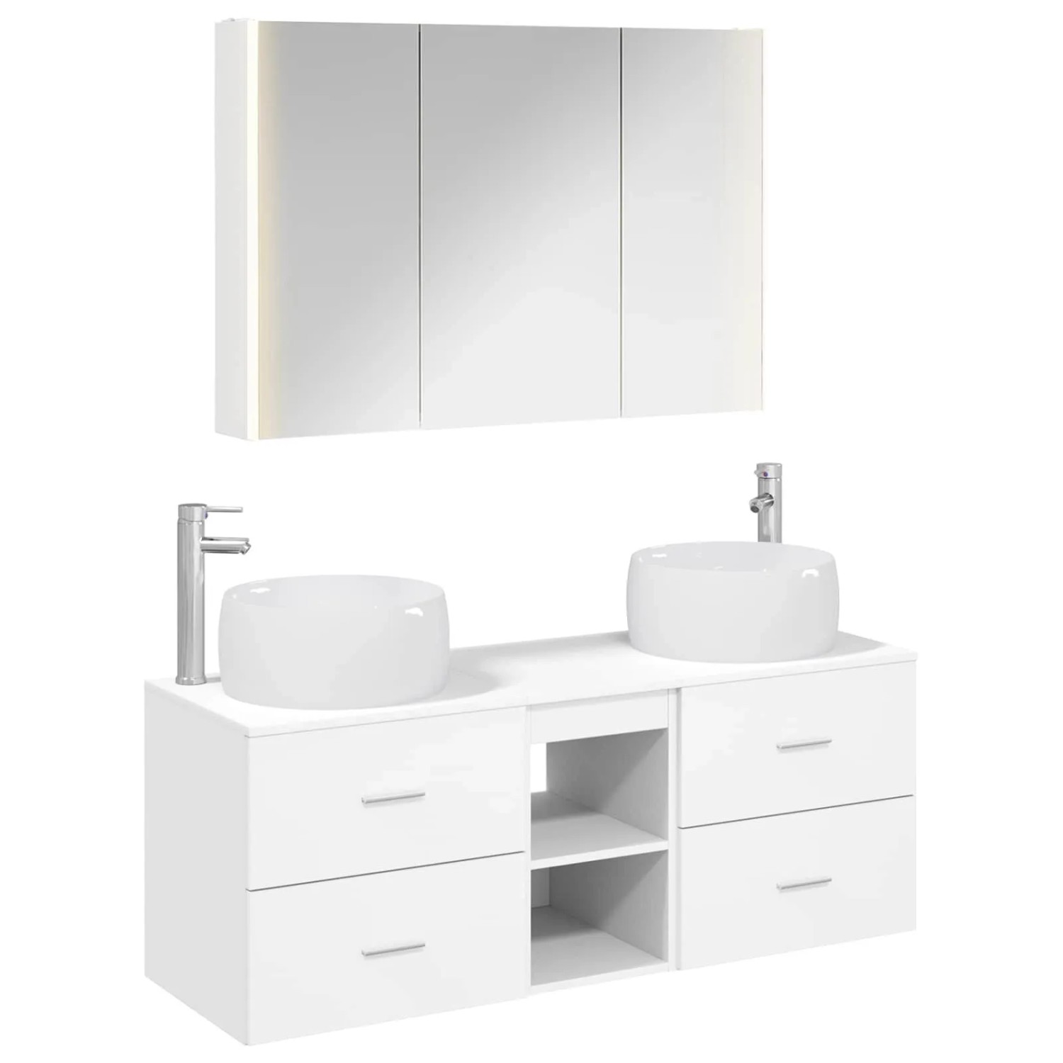 vidaXL Badezimmermöbel-Set 4-Tlg Weiß Ingenieurholz und Glas 3407023