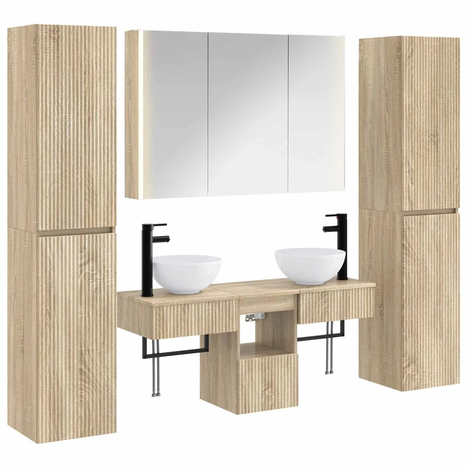 vidaXL Badezimmermöbel-Set 6-Tlg Sonoma-Eiche Ingenieurholz und Glas 3407185