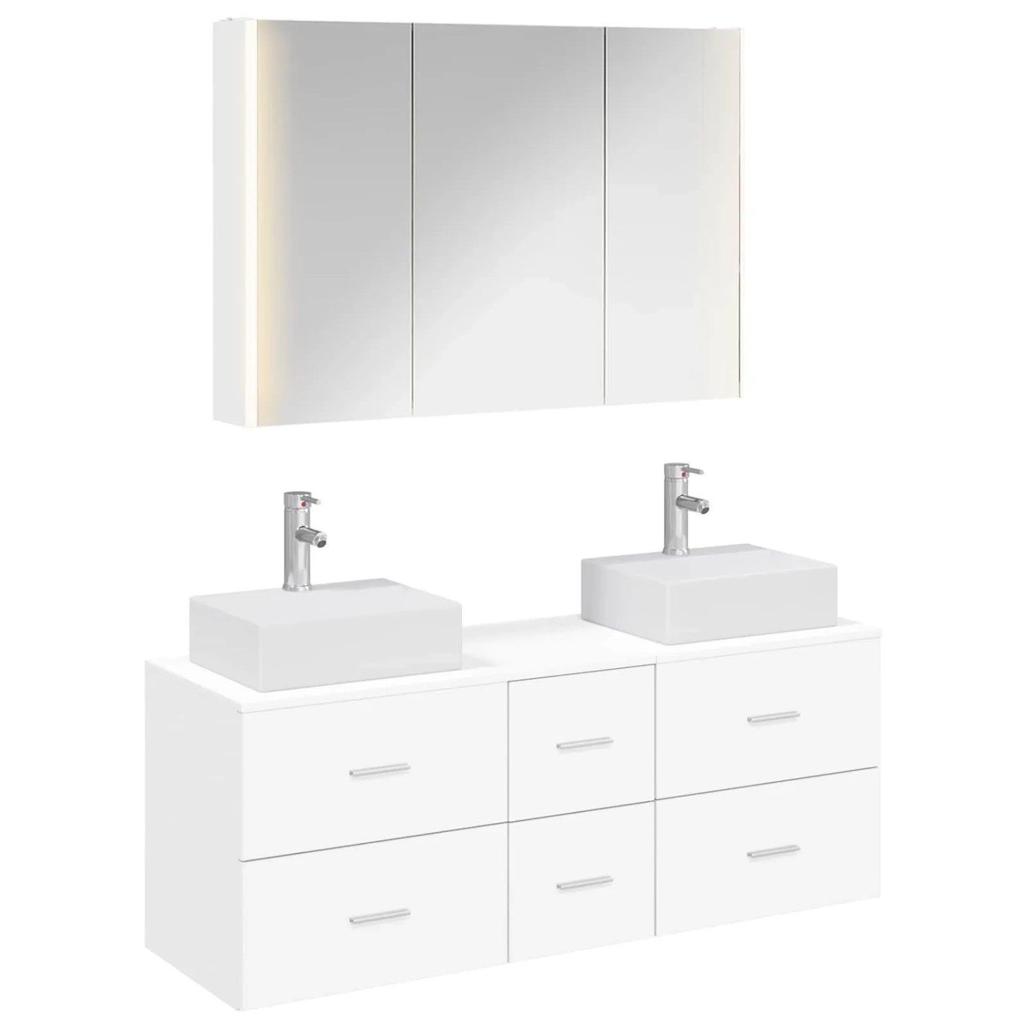 vidaXL Badezimmermöbel-Set 4-Tlg Weiß Ingenieurholz und Glas 3406823