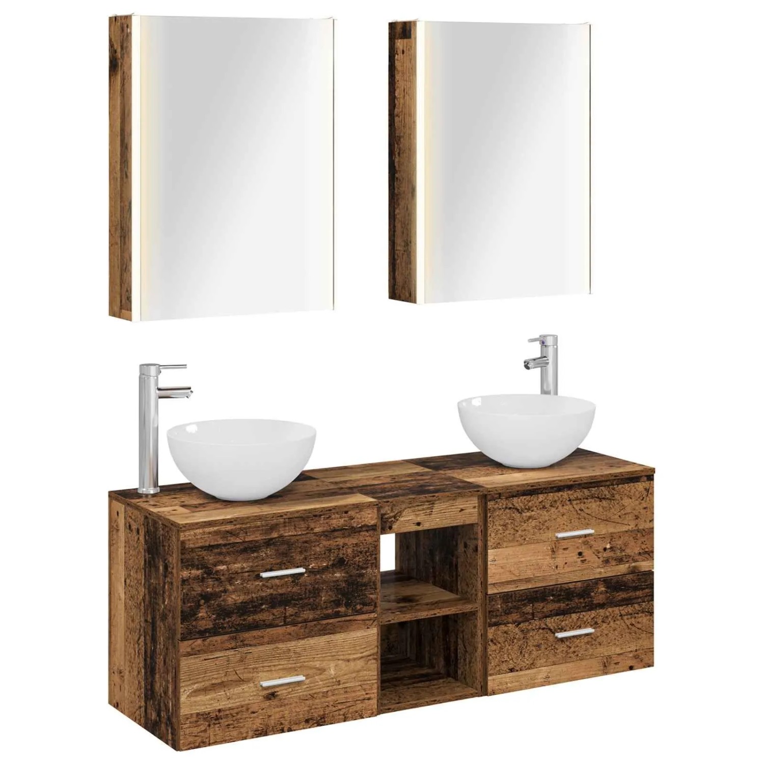 vidaXL Badezimmermöbel-Set 5-Tlg Altholz Ingenieurholz und Glas 3406733