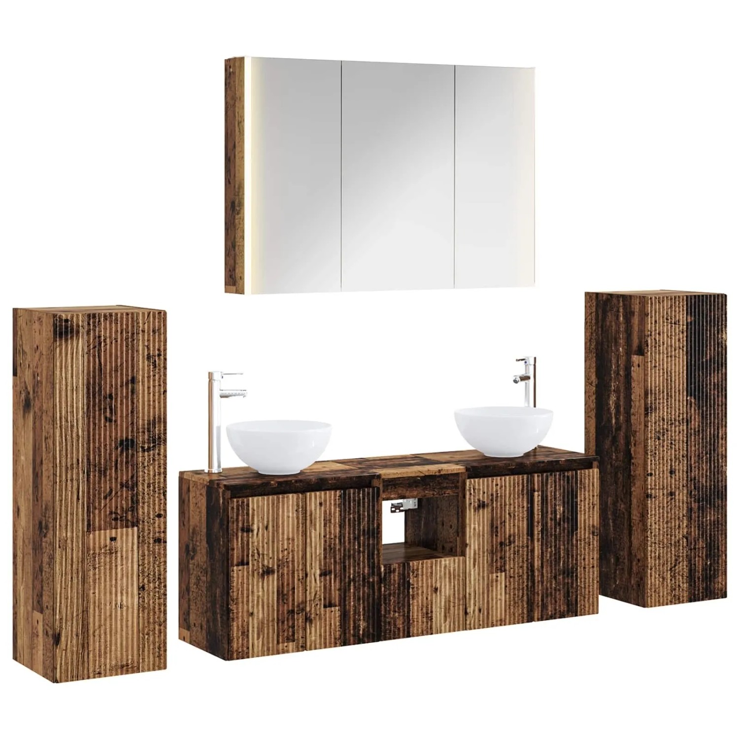 vidaXL Badezimmermöbel-Set 6-Tlg Altholz Ingenieurholz und Glas 3407157