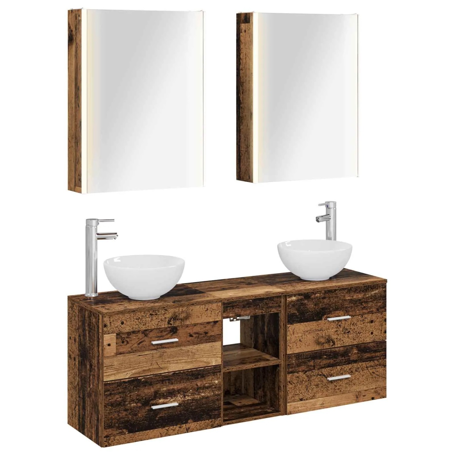 vidaXL Badezimmerschrank-Set 5-Tlg Altholz 53 x 15,5 x 70 cm 3406693