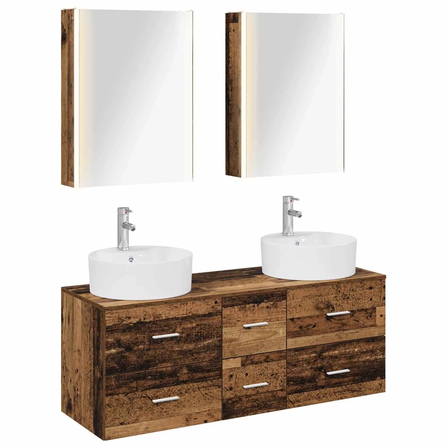 vidaXL Badezimmermöbel-Set 5-Tlg Altholz Ingenieurholz und Glas 3406933