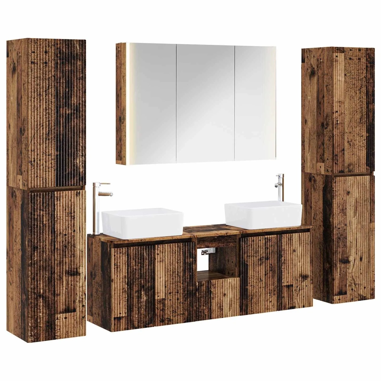 vidaXL Badezimmermöbel-Set 6-Tlg Altholz Ingenieurholz und Glas 3407237