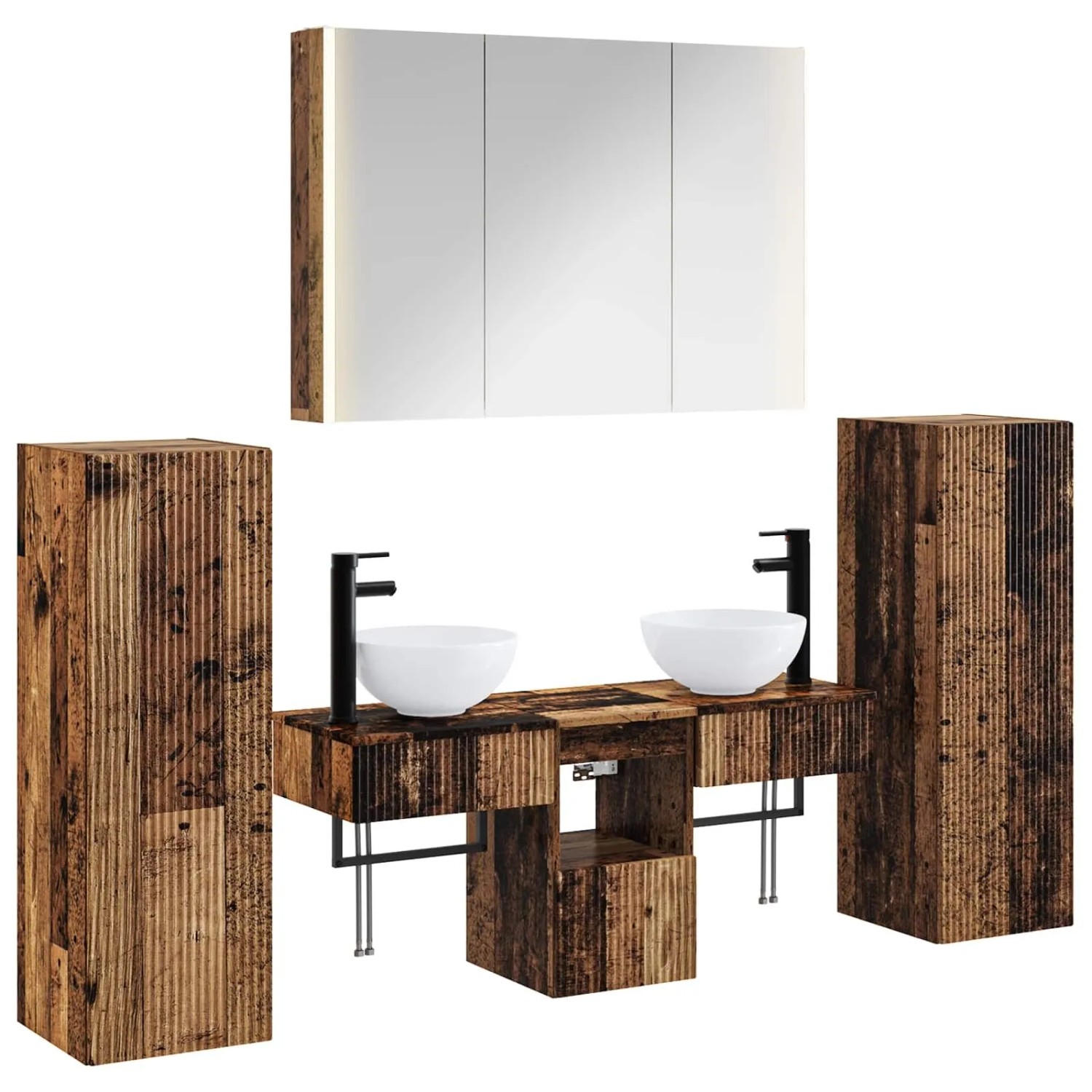 vidaXL Badezimmermöbel-Set 6-Tlg Altholz Ingenieurholz und Glas 3407125