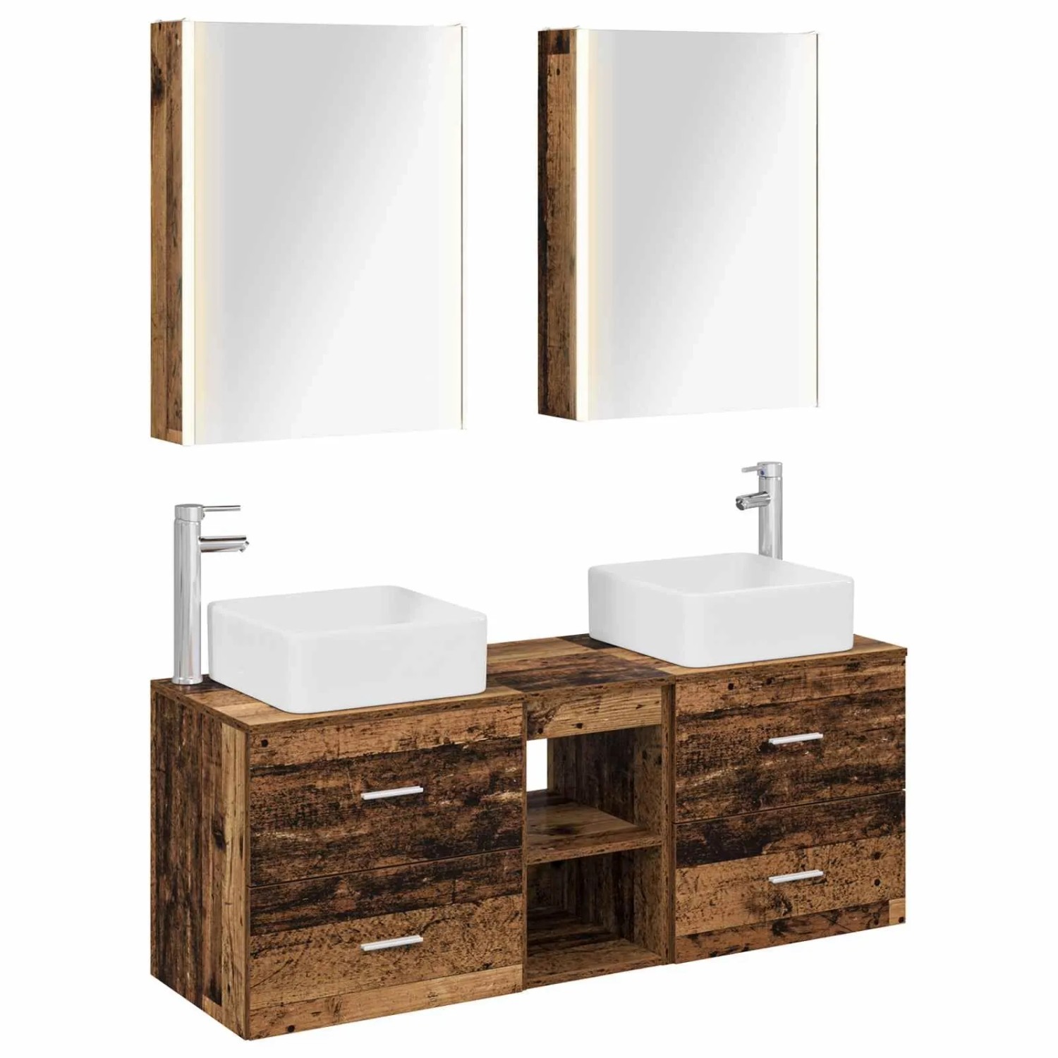 vidaXL Badezimmermöbel-Set 5-Tlg Altholz Ingenieurholz und Glas 3406773