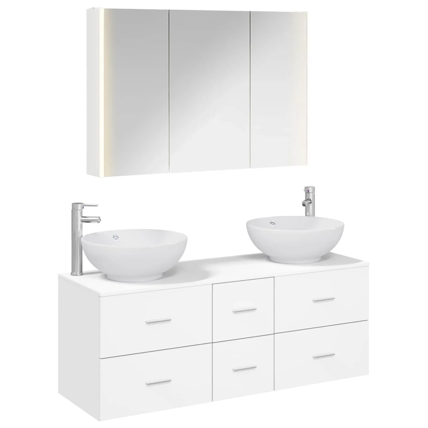 vidaXL Badezimmermöbel-Set 4-Tlg Weiß Ingenieurholz und Glas 3406983