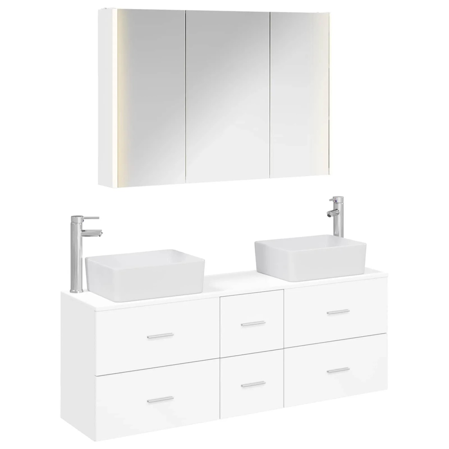 vidaXL Badezimmermöbel-Set 4-Tlg Weiß Ingenieurholz und Glas 3406863