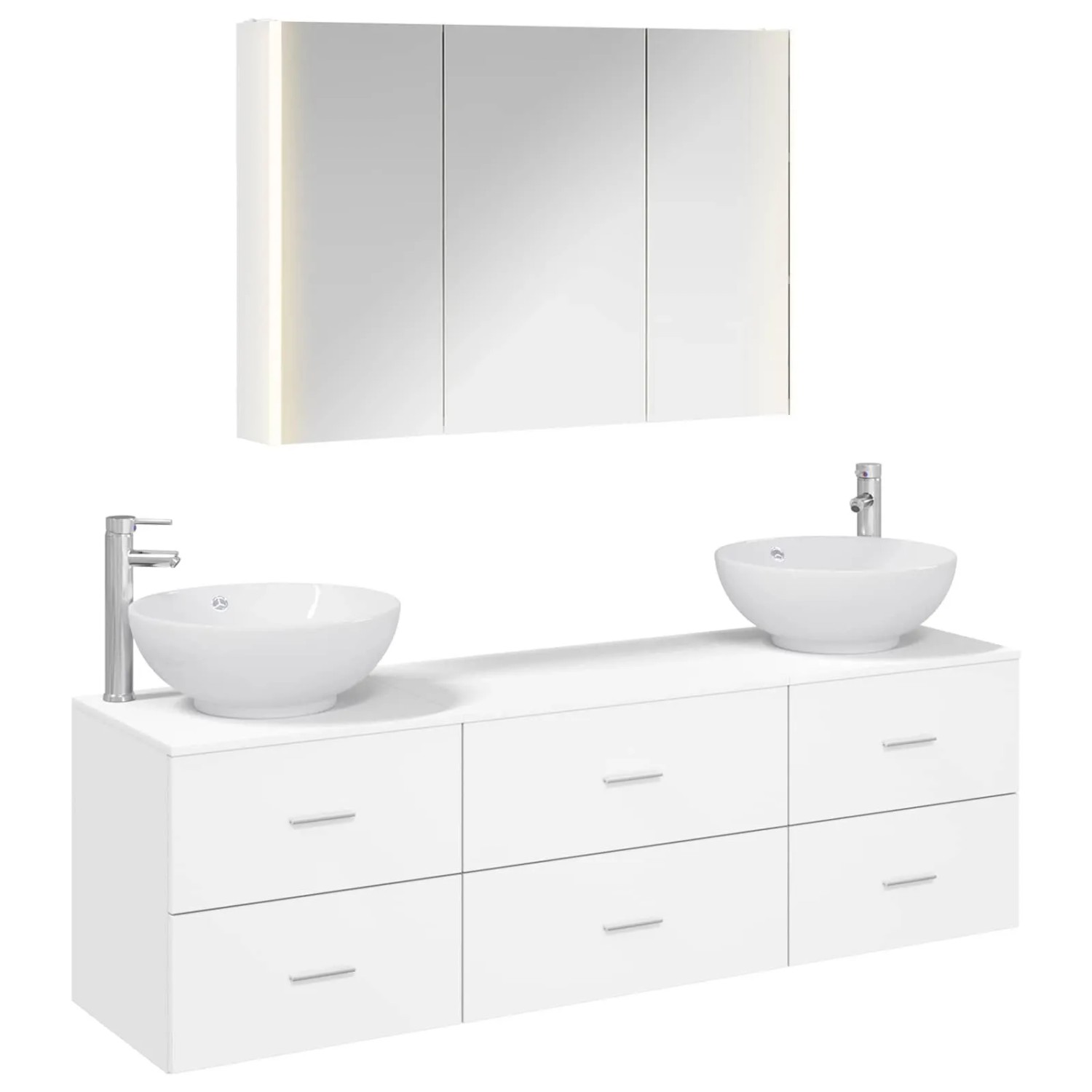 vidaXL Badezimmermöbel-Set 4-Tlg Weiß Ingenieurholz und Glas 3406943