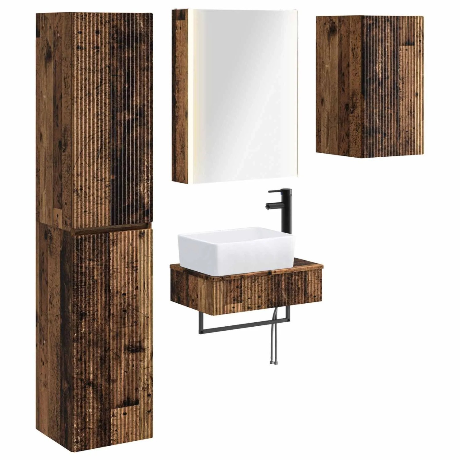 vidaXL Badezimmermöbel-Set 5-Tlg Altholz Ingenieurholz und Glas 3407285