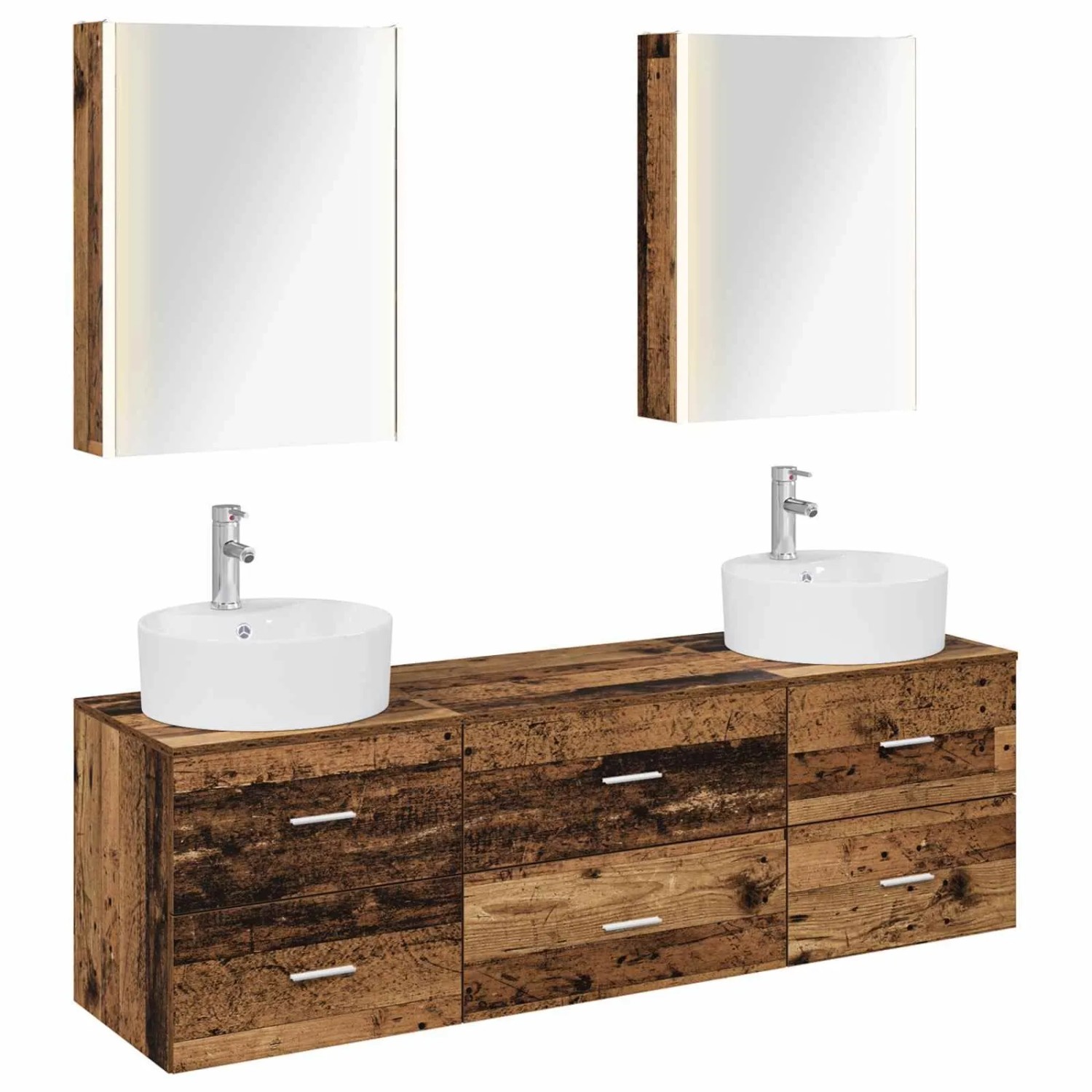 vidaXL Badezimmermöbel-Set 5-Tlg Altholz Ingenieurholz und Glas 3406893