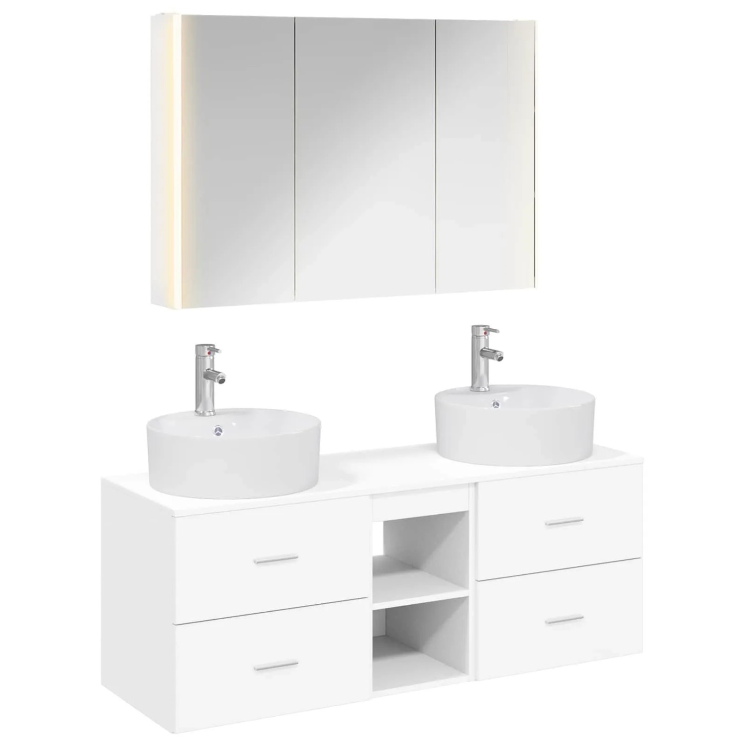 vidaXL Badezimmermöbel-Set 4-Tlg Weiß Ingenieurholz und Glas 3406903
