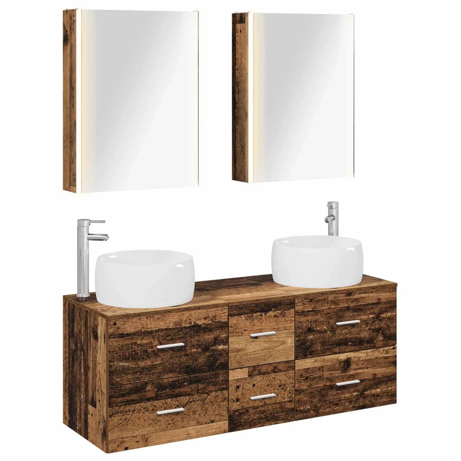 vidaXL Badezimmermöbel-Set 5-Tlg Altholz Ingenieurholz und Glas 3407053