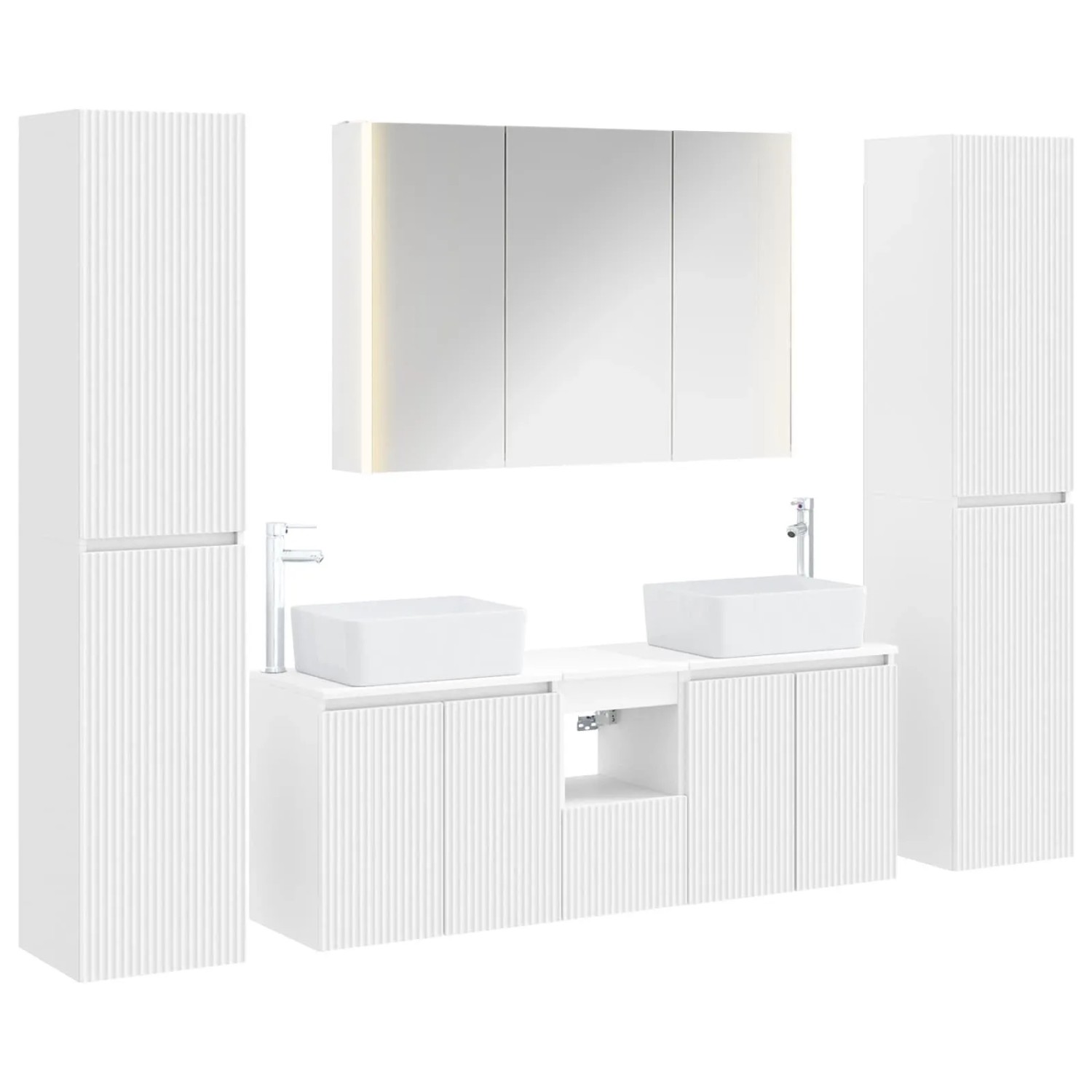 vidaXL Badezimmermöbel-Set 6-Tlg Weiß Ingenieurholz und Glas 3407231