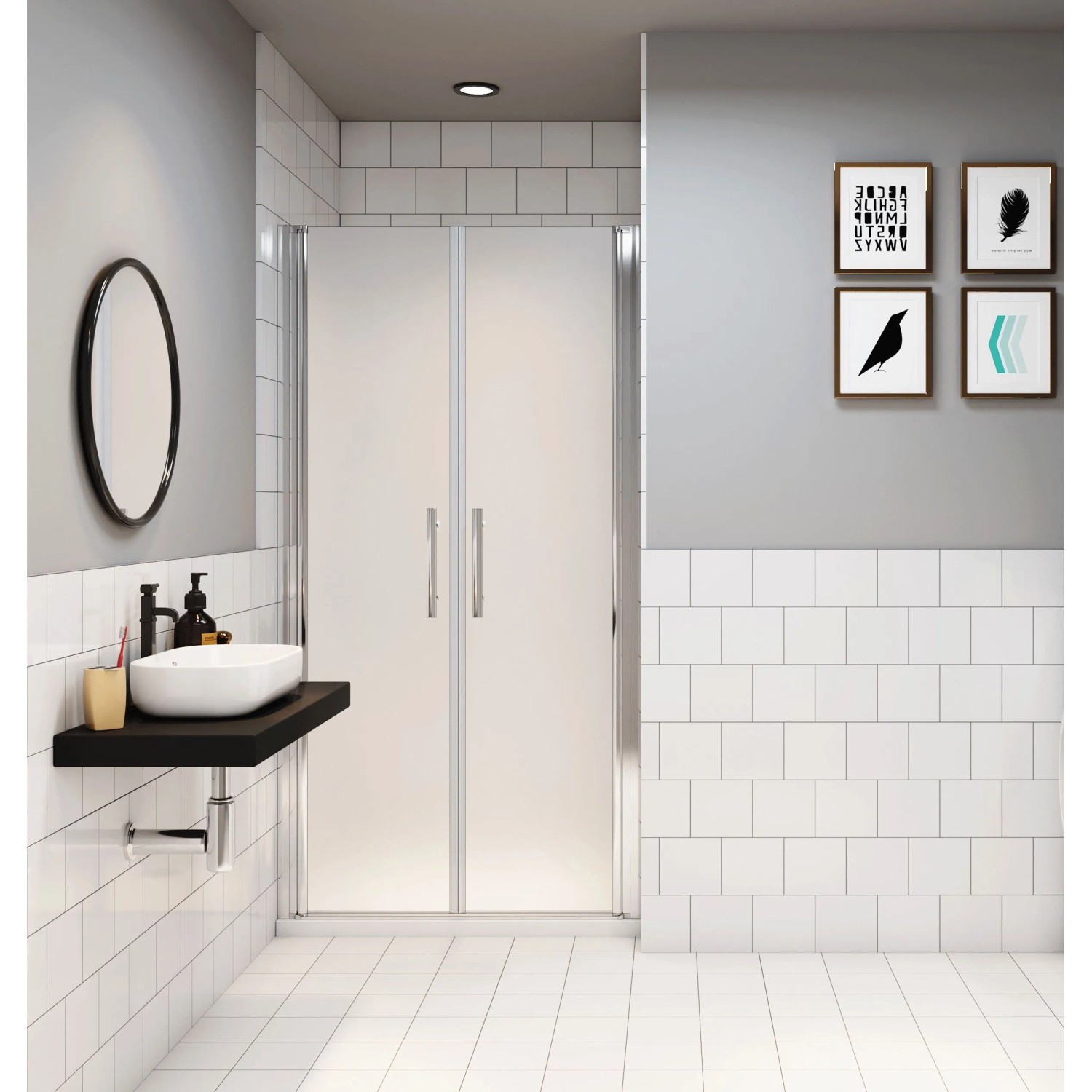 Duschparadies Duschtür Nischentür 95 x 195cm Pendeltür 6mm ESG Nano Glas Schwingtür Doppeltür Milchglas Chrom