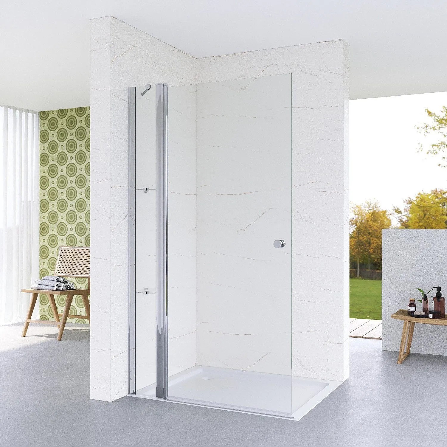 Aquabatos Duschwand Walk-In 110 x 187 cm Duschkabine Duschabtrennung mit 20 cm Festteil Duschwand aus 5 mm Sicherheitsglas Badezimmer Drehtür Dusche