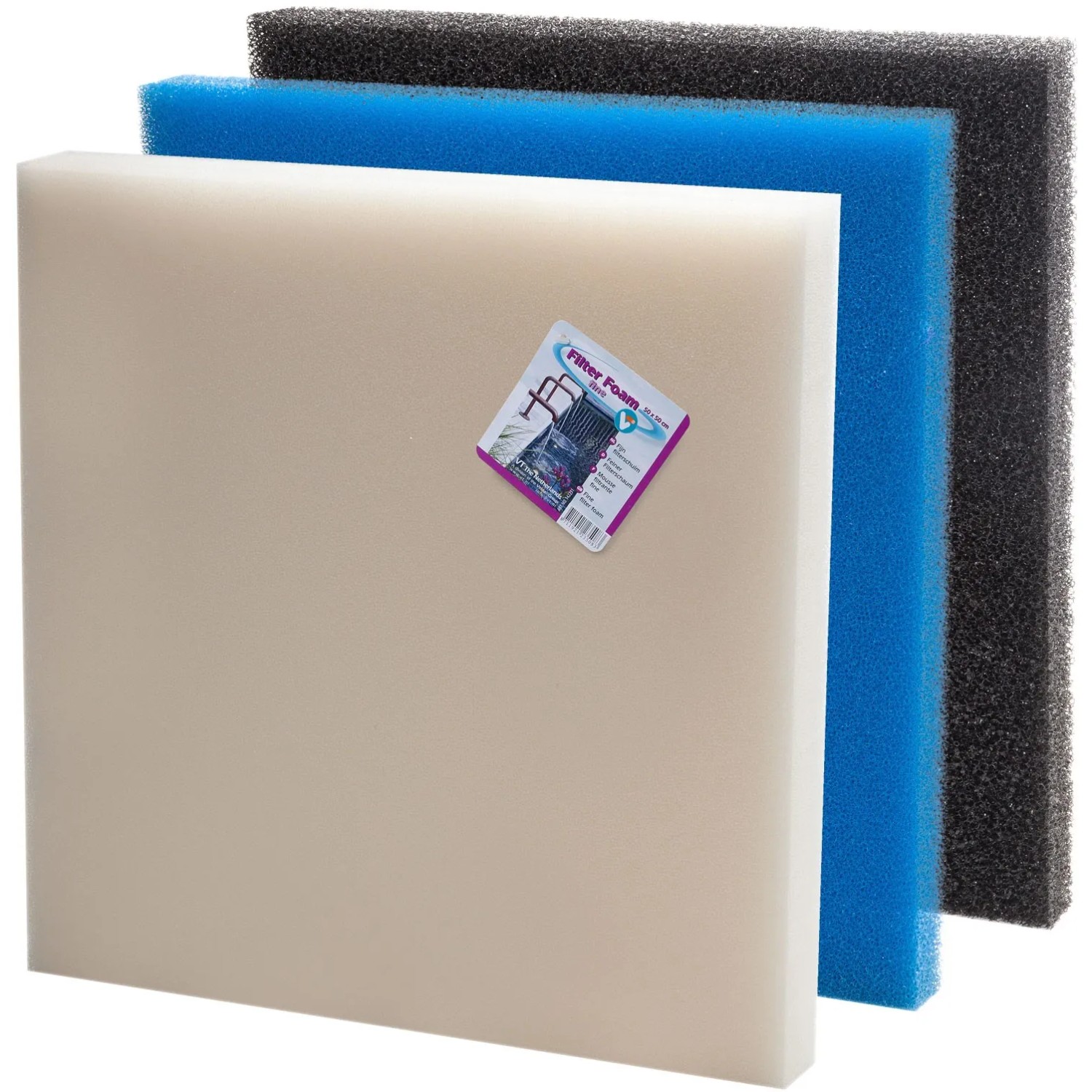 Velda Teich Filterschaum 3 Schichten 50 x 50 x 2 cm für Teichfilter, Filter Foam