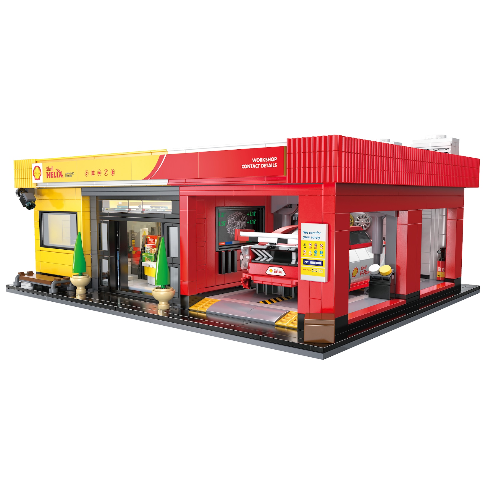 JAMARA-470179 CaDA Shell Service-Station mit Shop 1:30 Bricks
