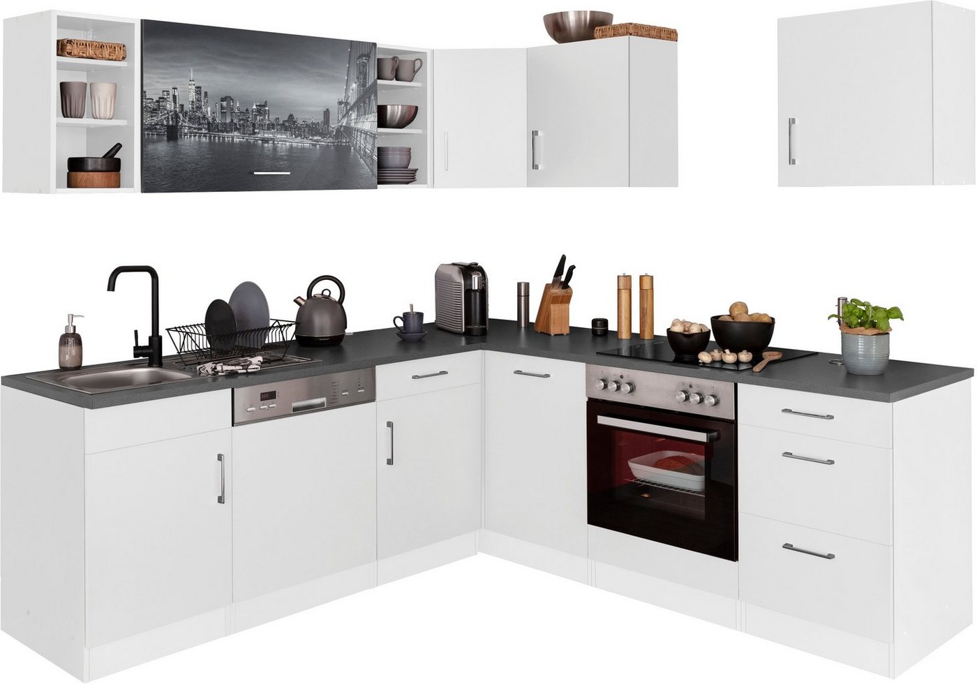 KOCHSTATION Küchenzeile KS-Paris â€“ Küchen mit einzigartigen Fotomotiven auf den Fronten, Stellbreite 220/220 cm, wahlweise mit E-Geräten, mit Motivdruck Bild 5