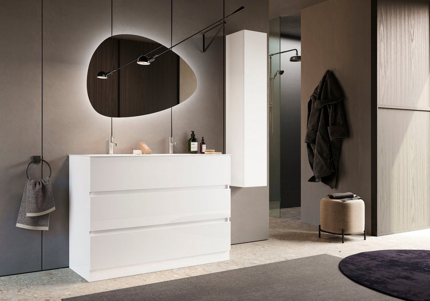 welltime Badspiegel Stone, asymmetrisch, Breite 101 cm, Höhe 67 cm, mit LED Beleuchtung Bild 4